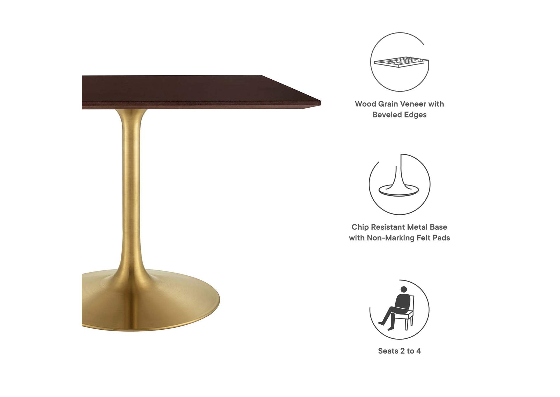 Gold Cherry Walnut Lippa 40" Square Wood Dining Table,Modway