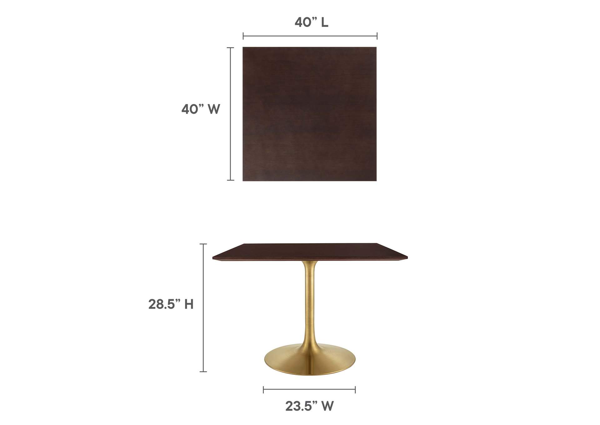Gold Cherry Walnut Lippa 40" Square Wood Dining Table,Modway