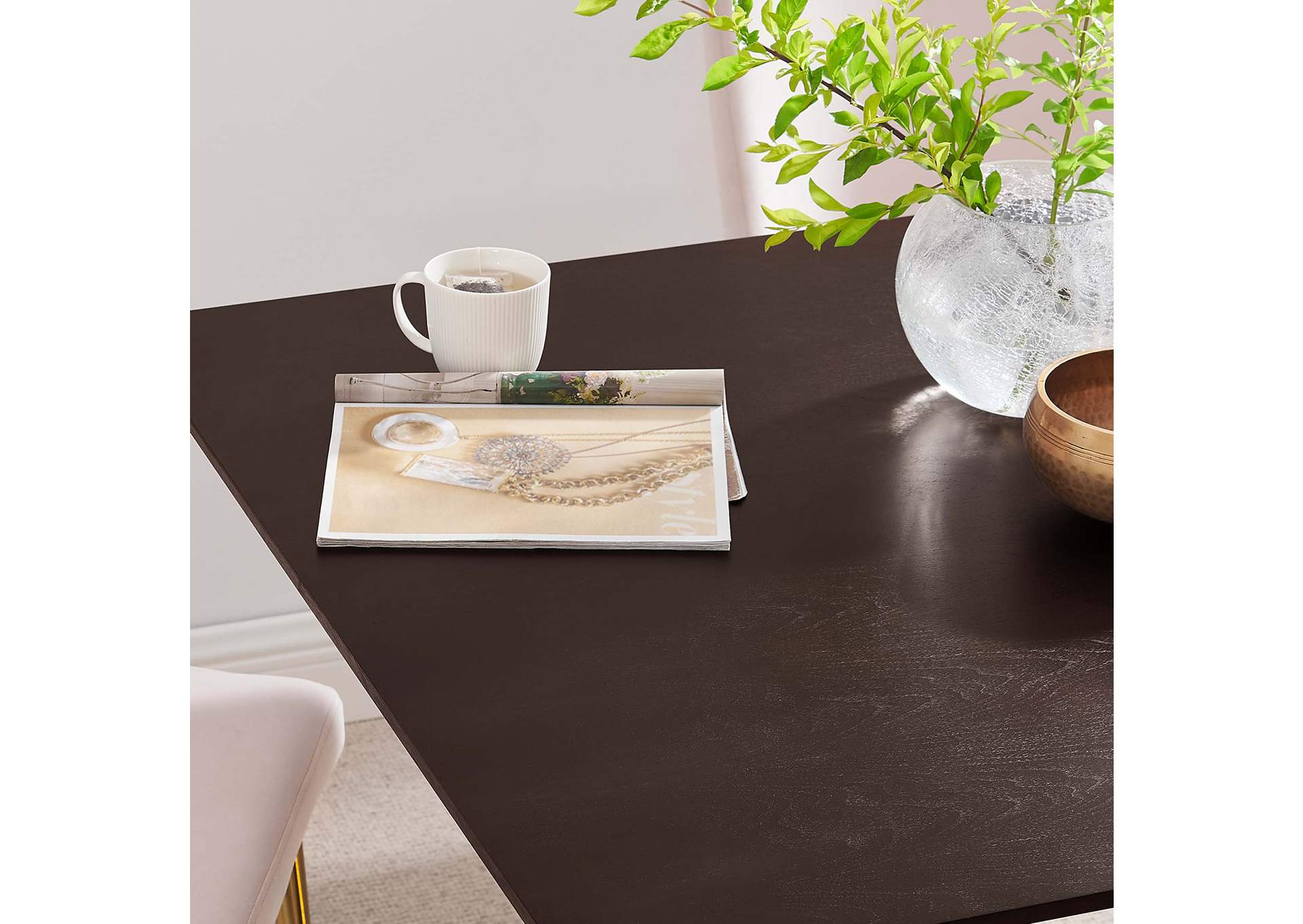 Gold Cherry Walnut Lippa 40" Square Wood Dining Table,Modway