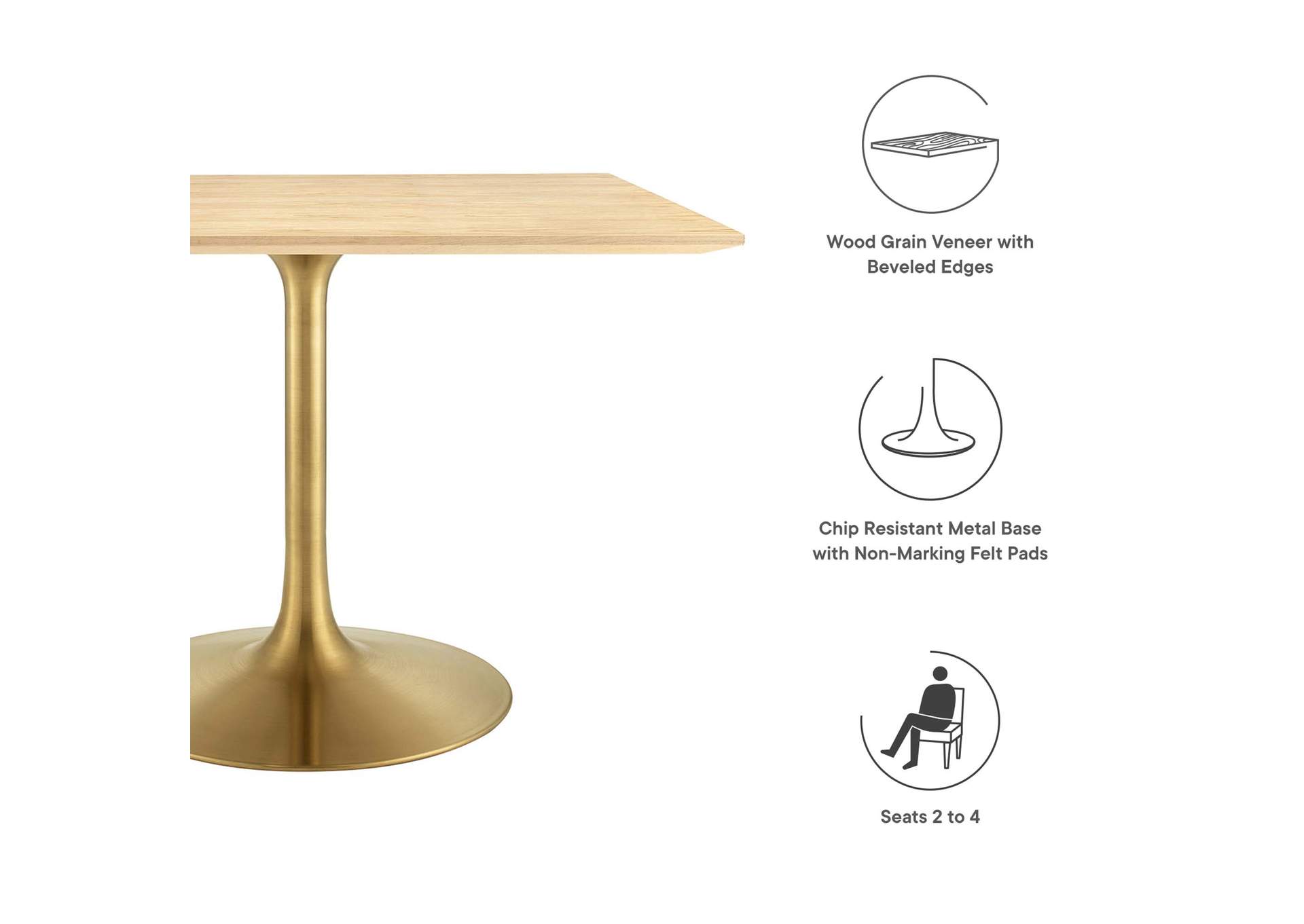 Gold Natural Lippa 40" Square Wood Dining Table,Modway