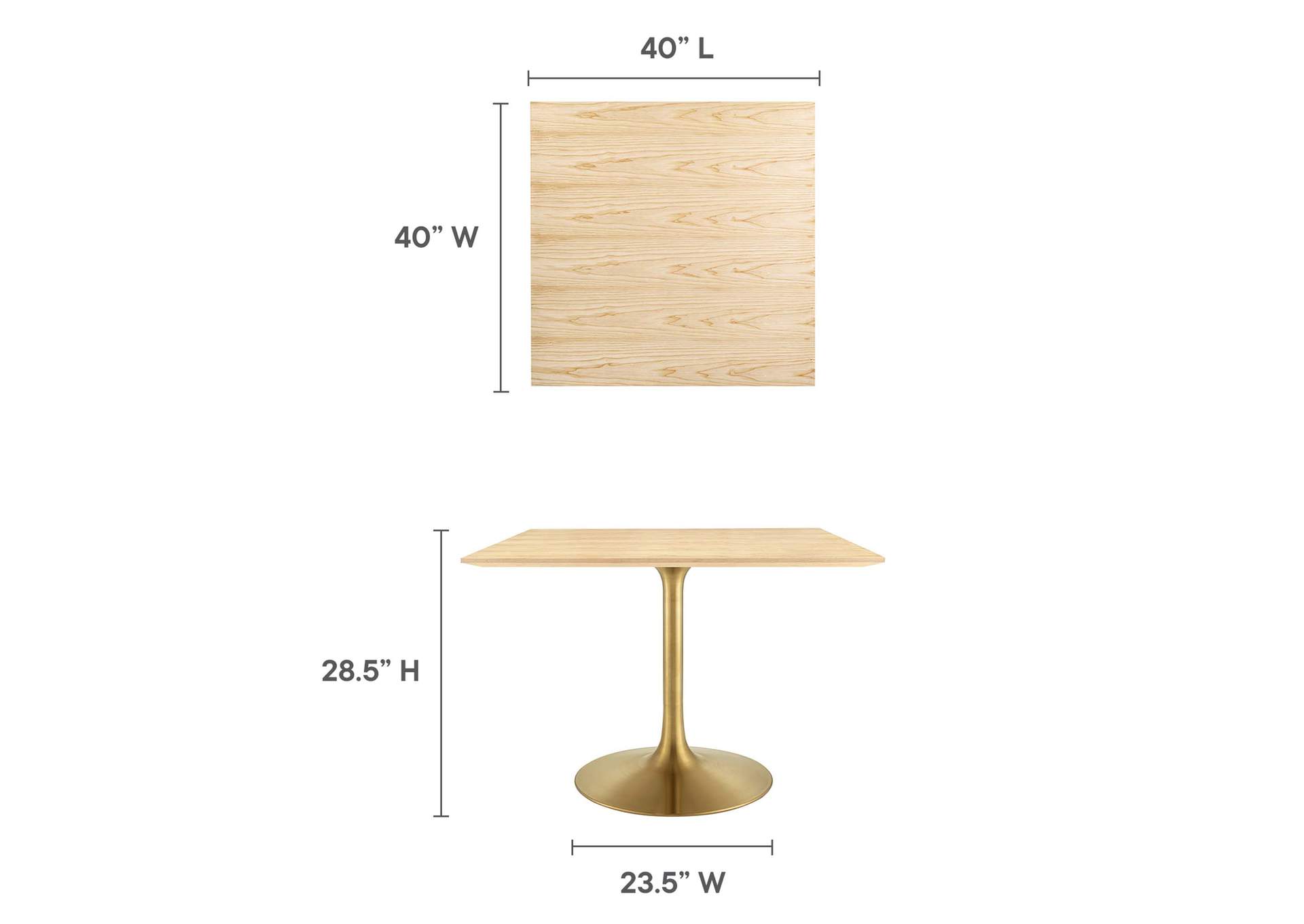 Gold Natural Lippa 40" Square Wood Dining Table,Modway