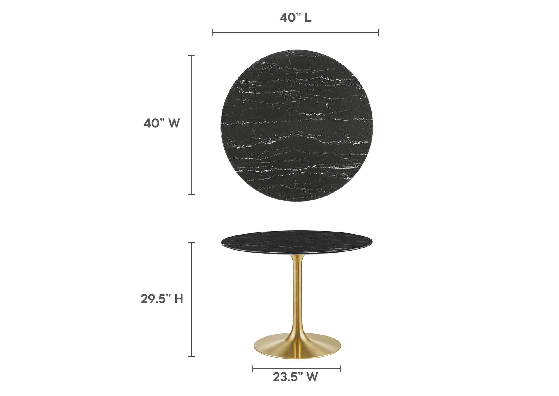 Gold Black Lippa 40" Artificial Marble Dining Table,Modway