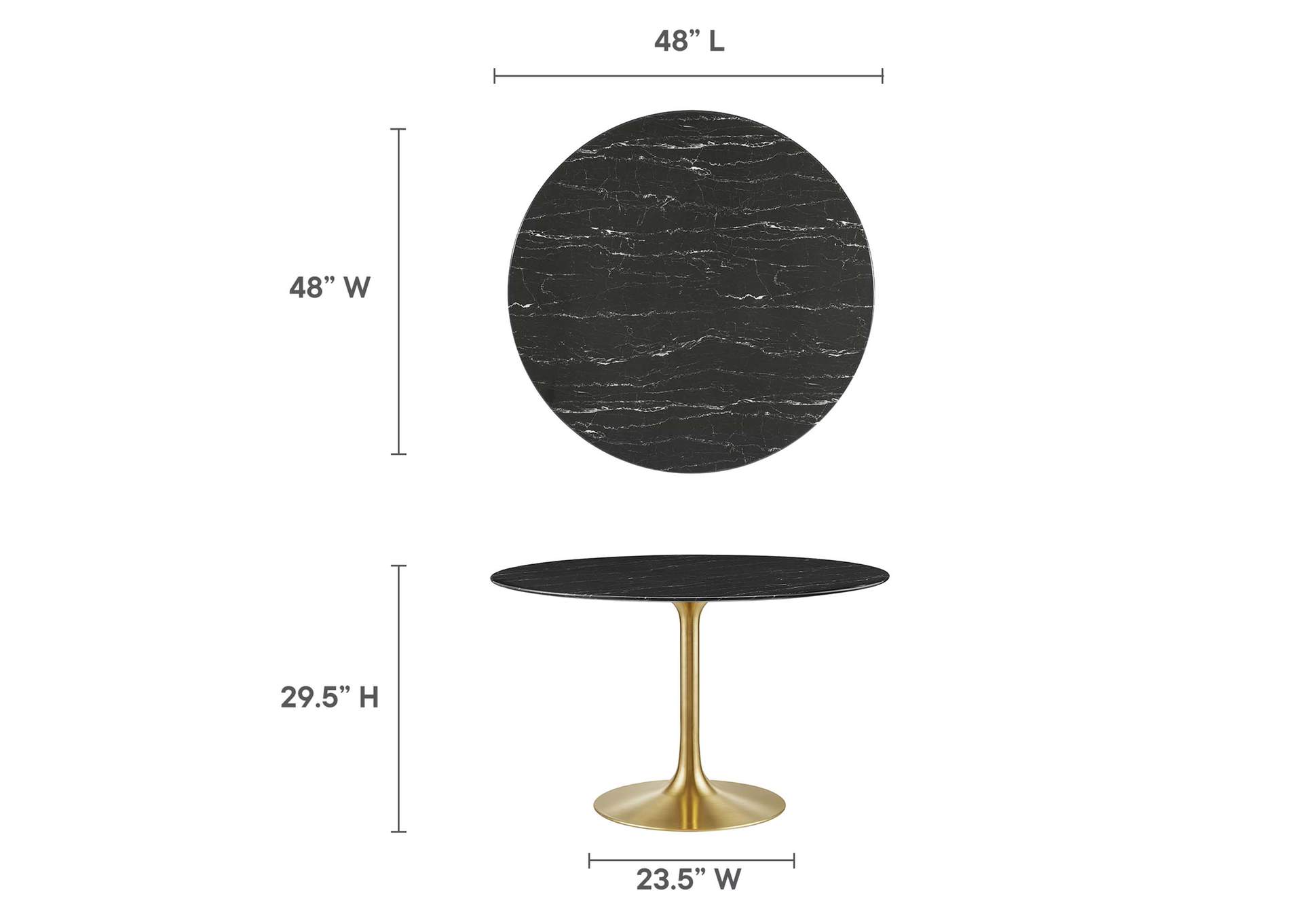 Gold Black Lippa 47" Artificial Marble Dining Table,Modway