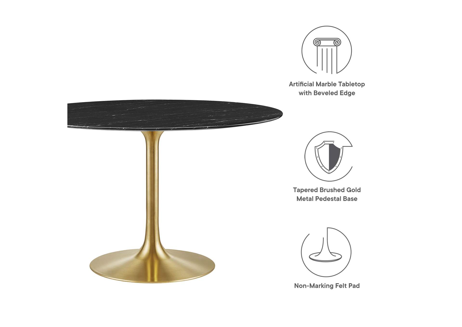 Gold Black Lippa 47" Artificial Marble Dining Table,Modway