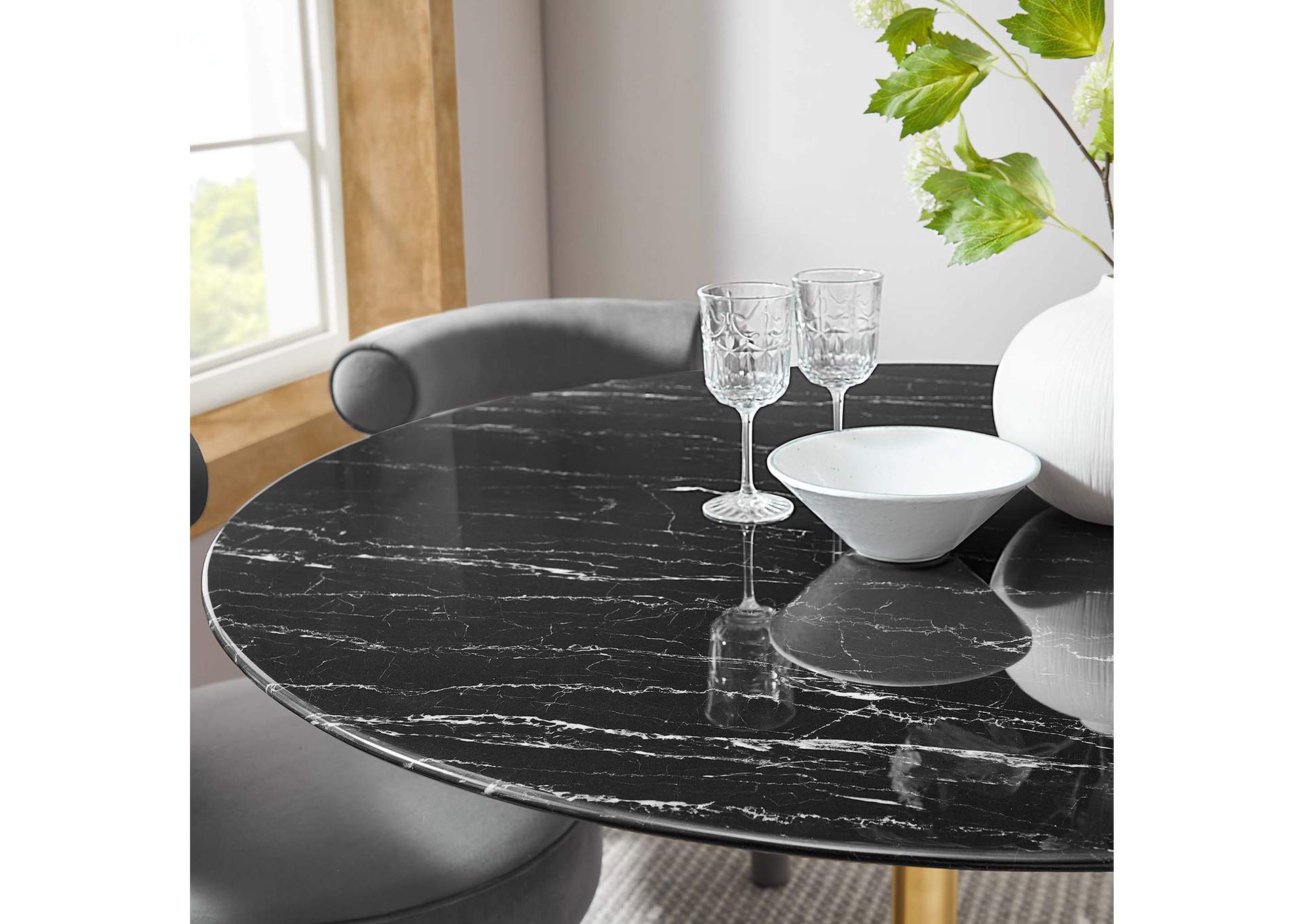 Gold Black Lippa 47" Artificial Marble Dining Table,Modway