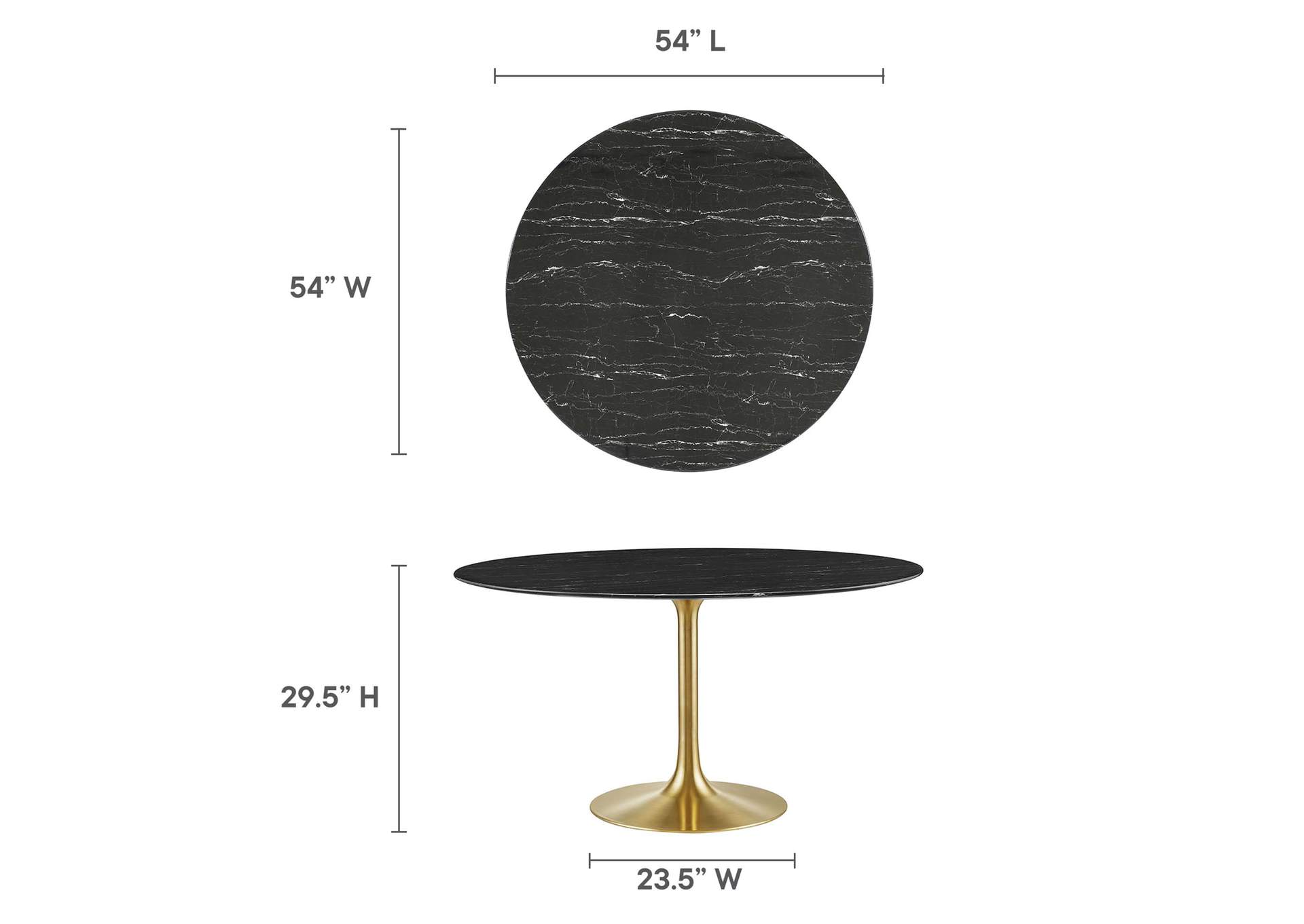 Gold Black Lippa 54" Artificial Marble Dining Table,Modway