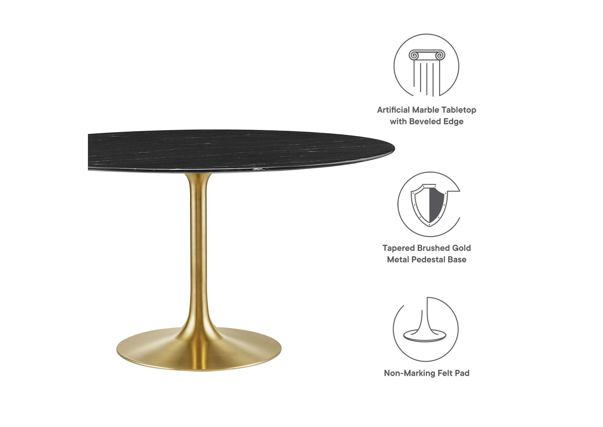 Gold Black Lippa 54" Artificial Marble Dining Table,Modway