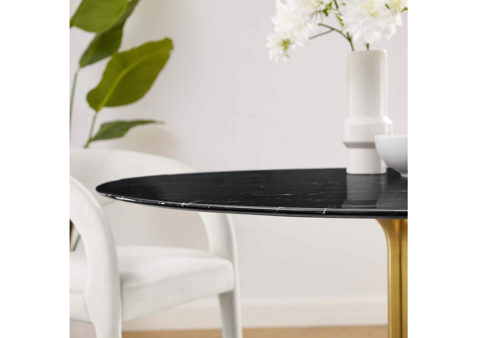 Gold Black Lippa 54" Artificial Marble Dining Table,Modway