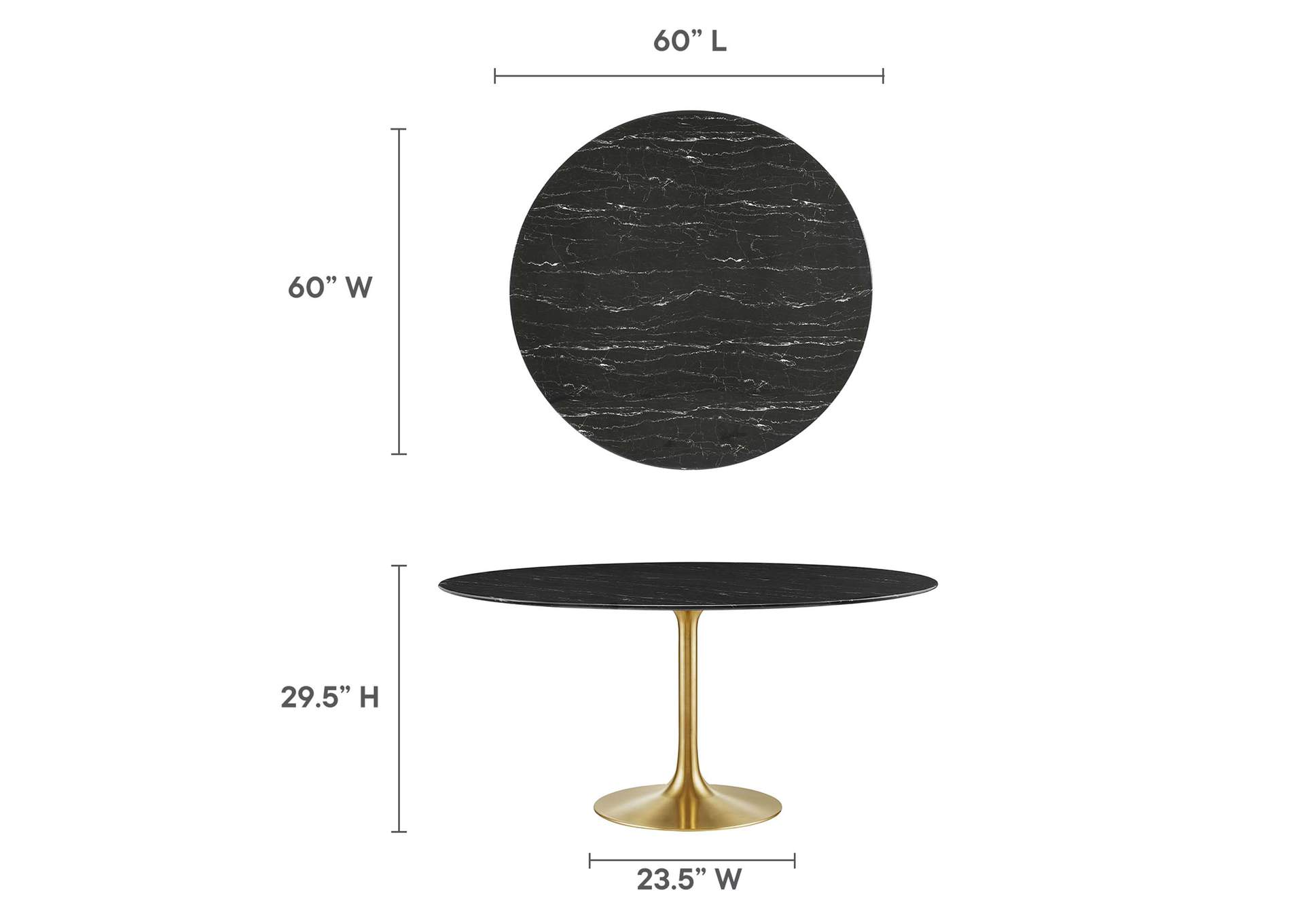 Gold Black Lippa 60" Artificial Marble Dining Table,Modway