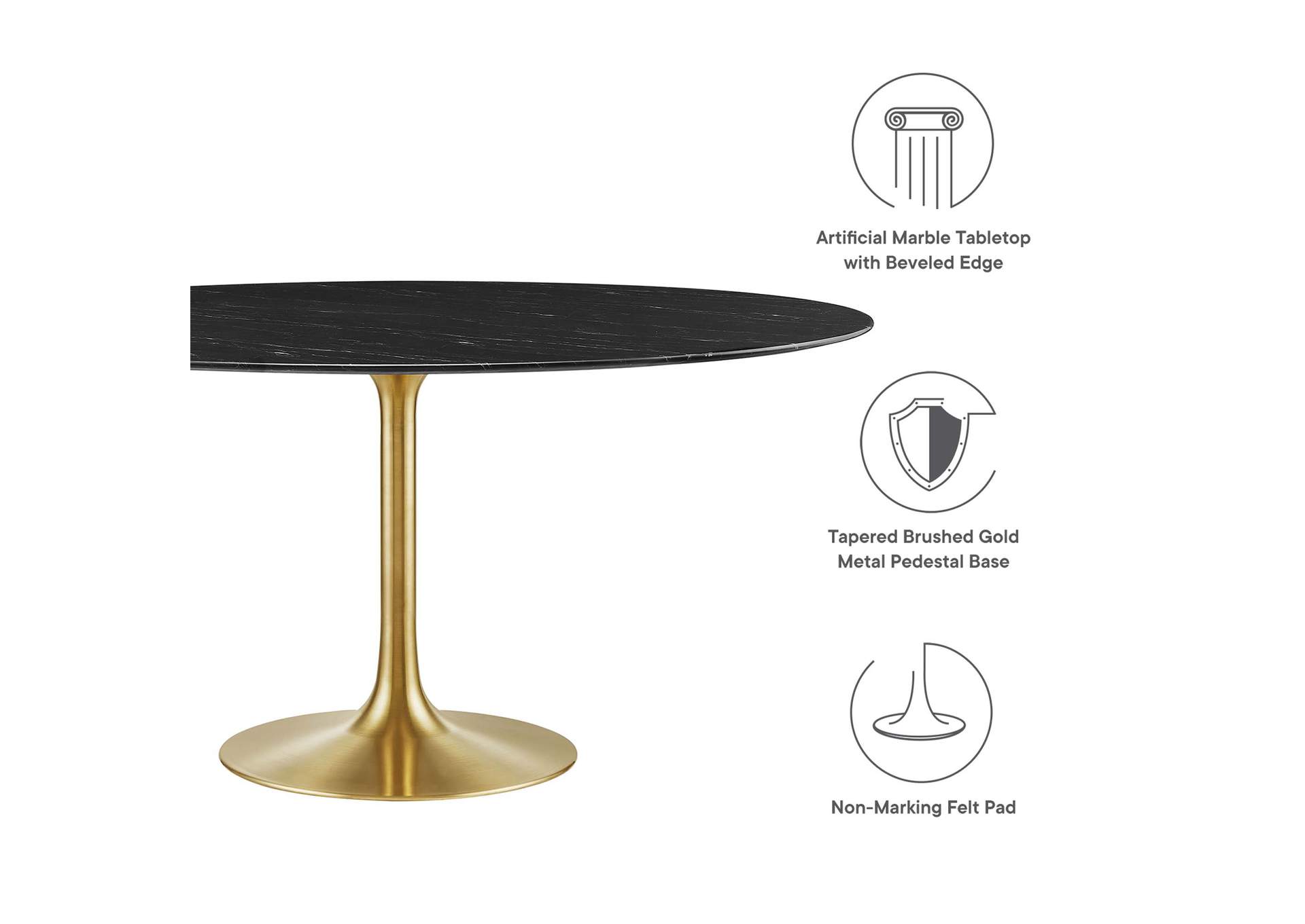 Gold Black Lippa 60" Artificial Marble Dining Table,Modway