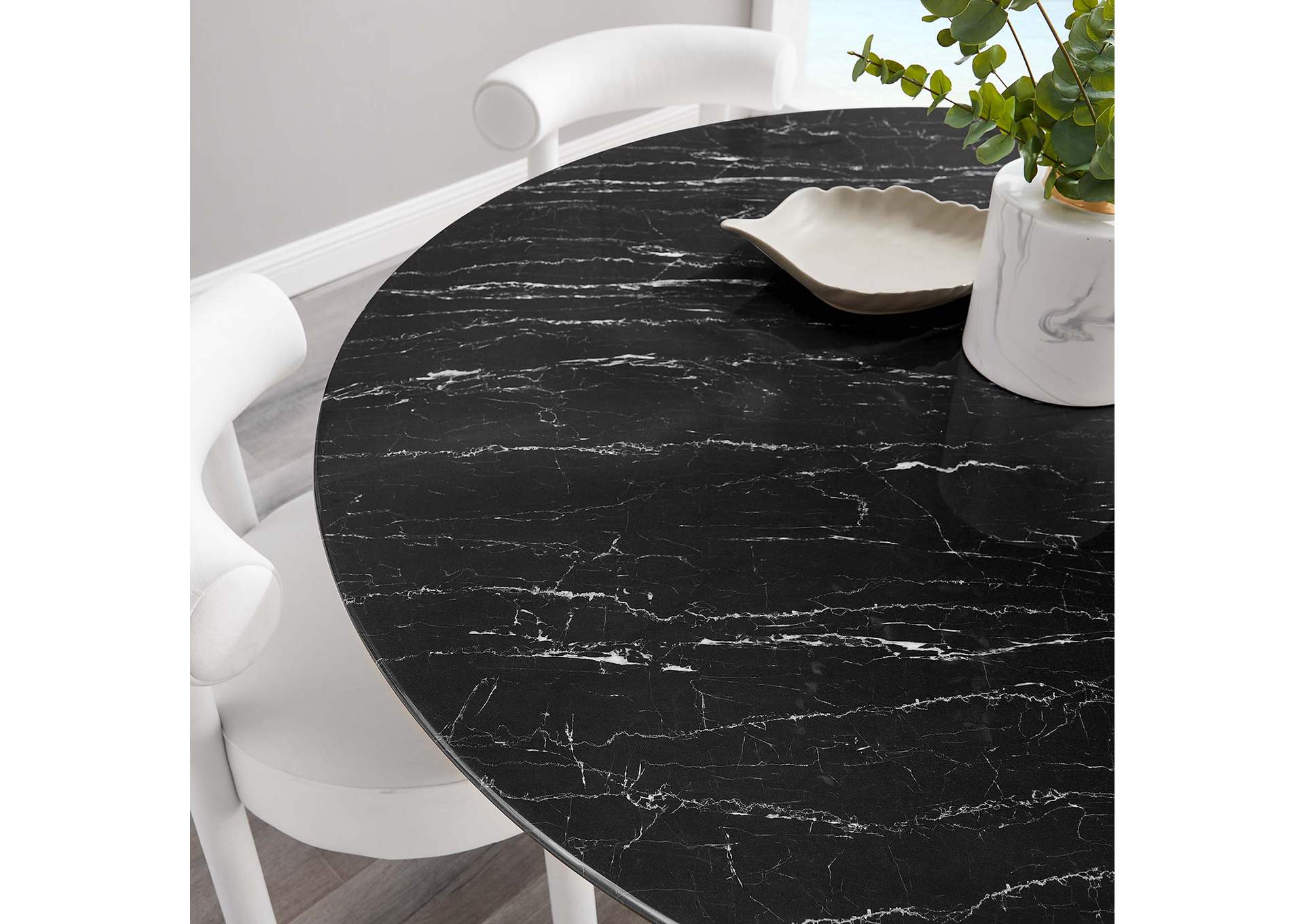 Gold Black Lippa 60" Artificial Marble Dining Table,Modway
