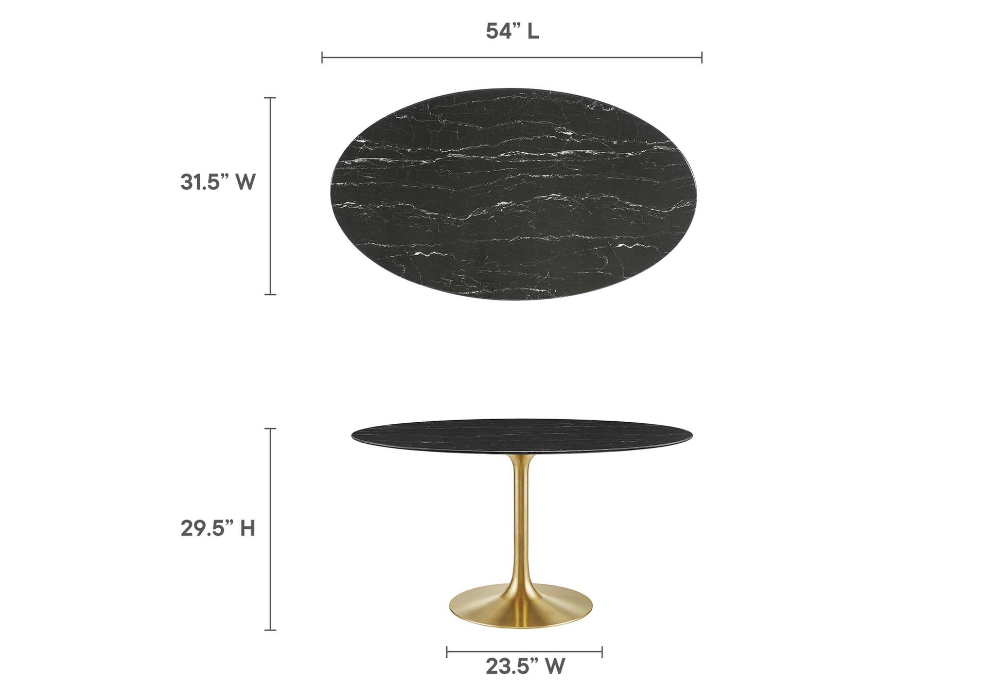 Gold Black Lippa 54" Oval Artificial Marble Dining Table,Modway