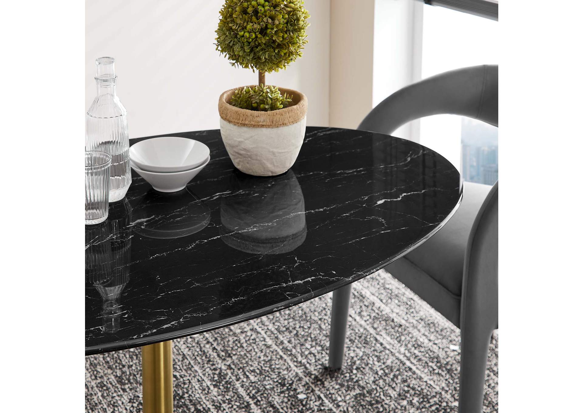 Gold Black Lippa 54" Oval Artificial Marble Dining Table,Modway
