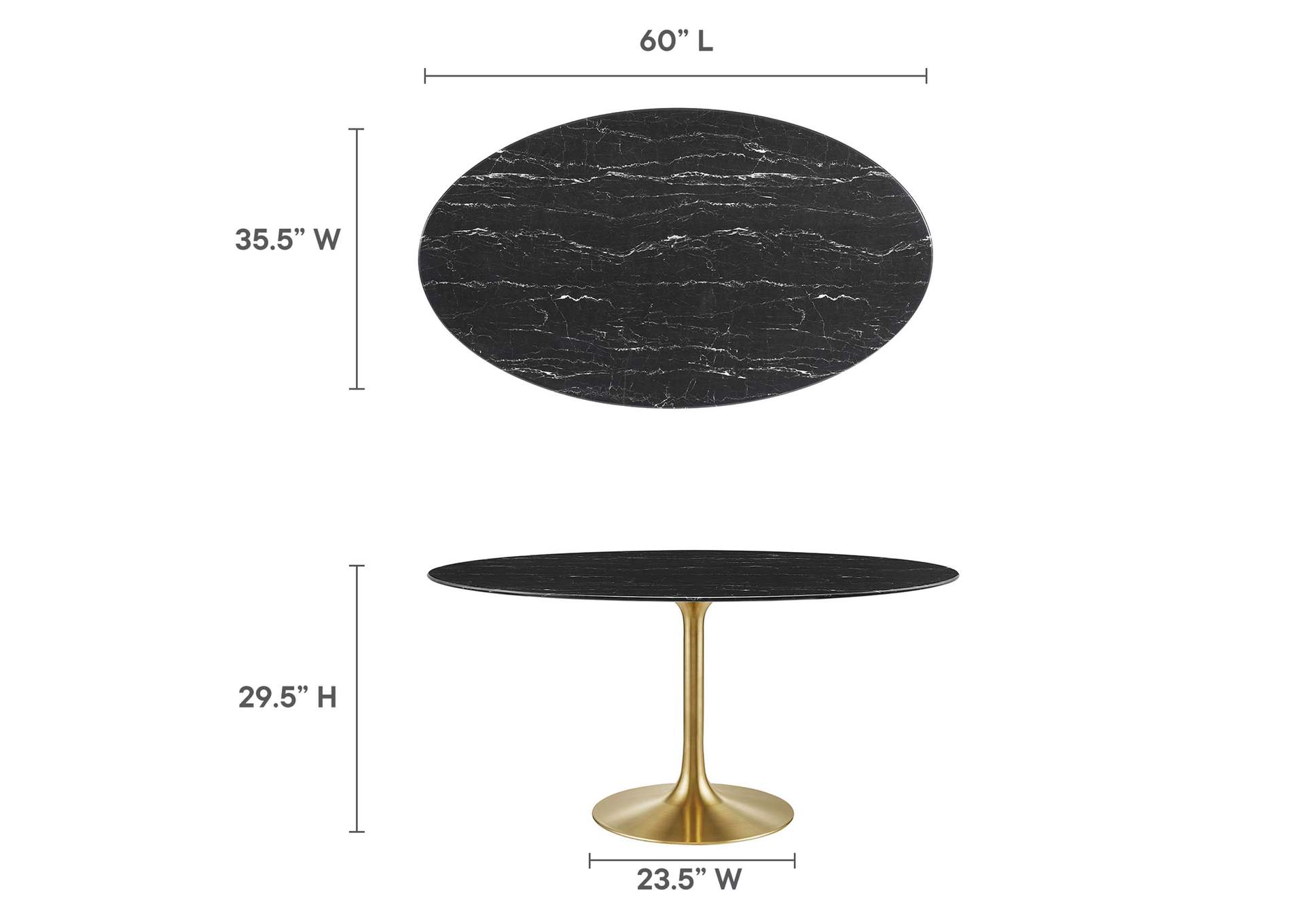 Gold Black Lippa 60" Oval Artificial Marble Dining Table,Modway