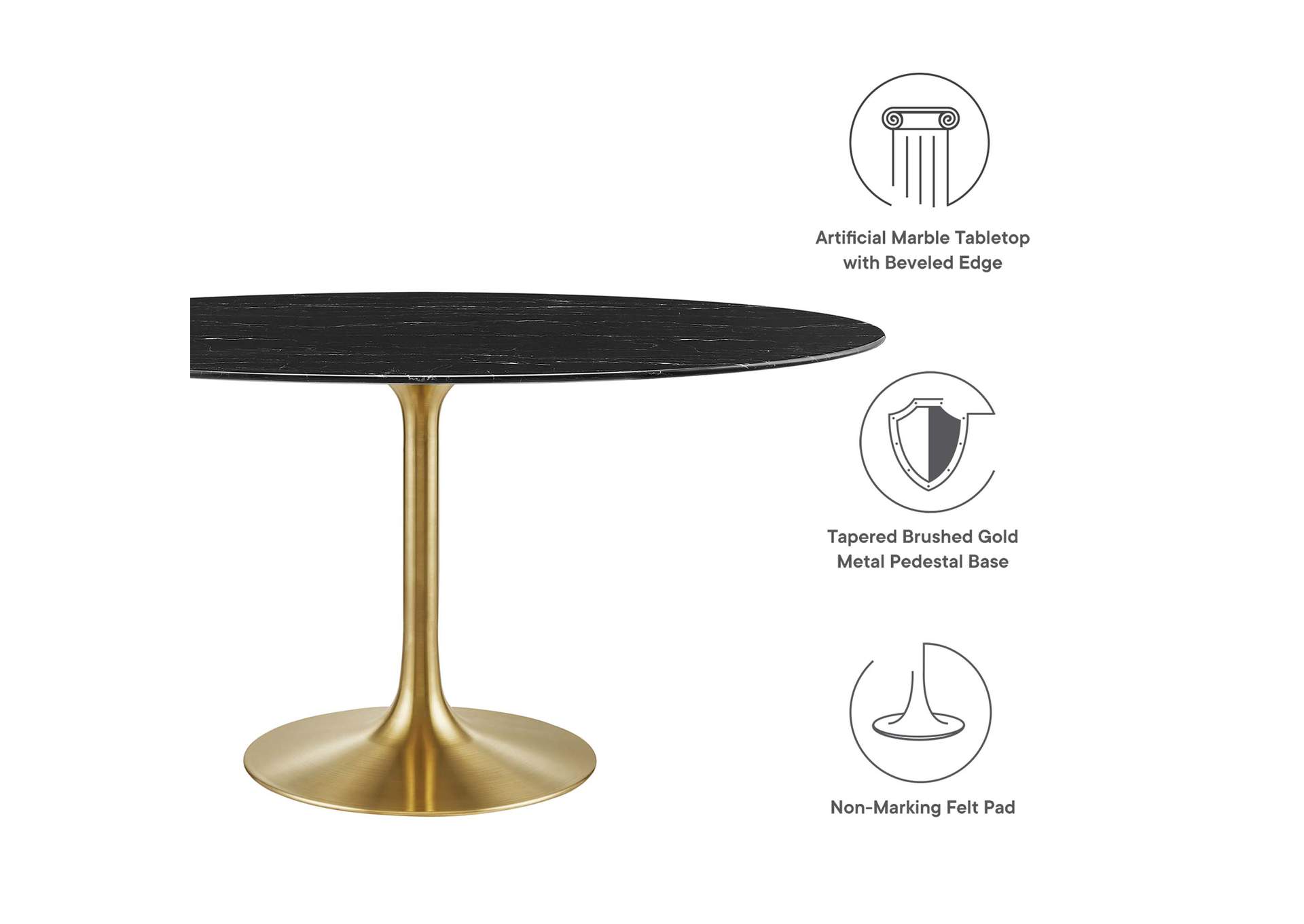 Gold Black Lippa 60" Oval Artificial Marble Dining Table,Modway