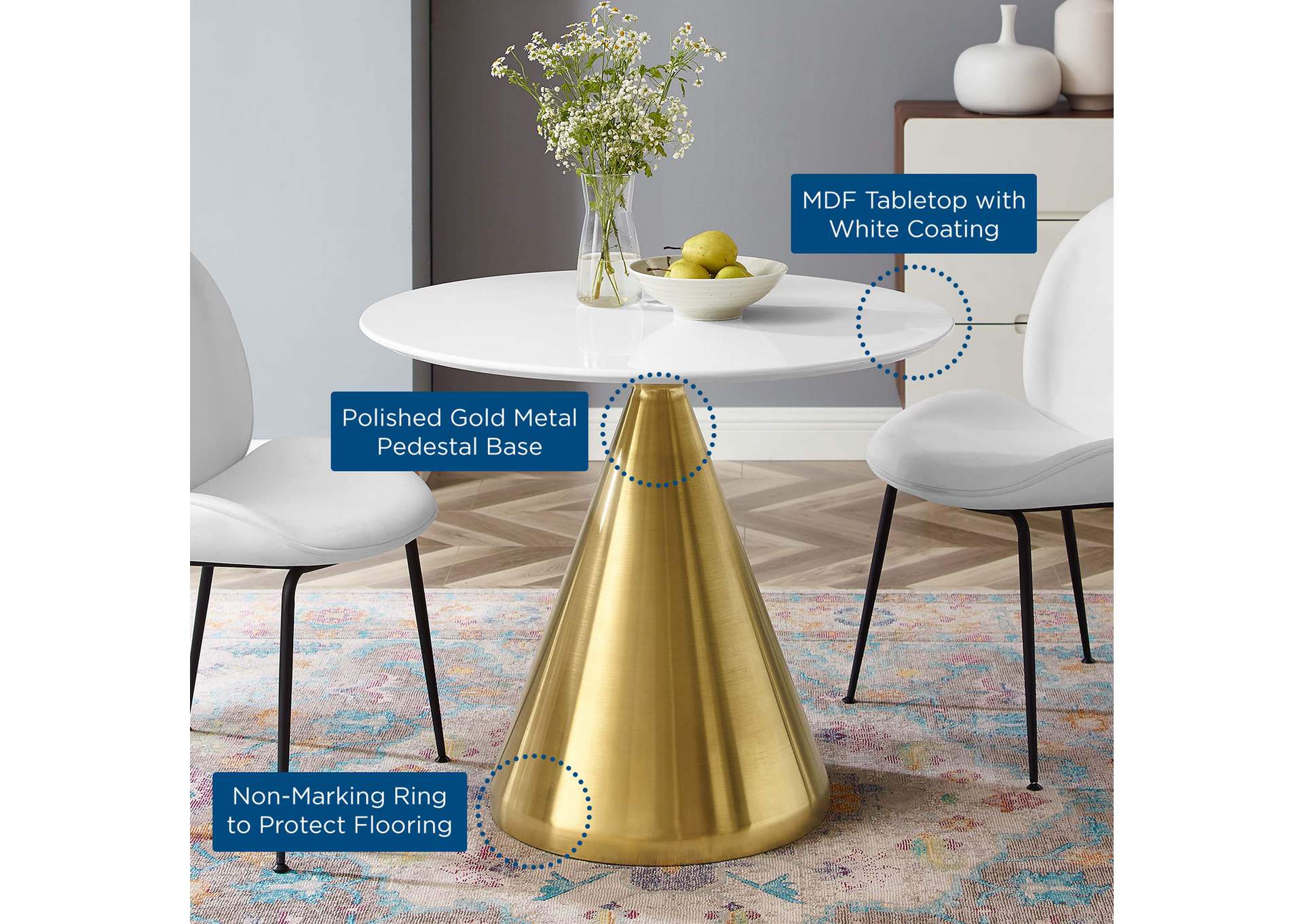 Gold White Tupelo 36" Dining Table,Modway