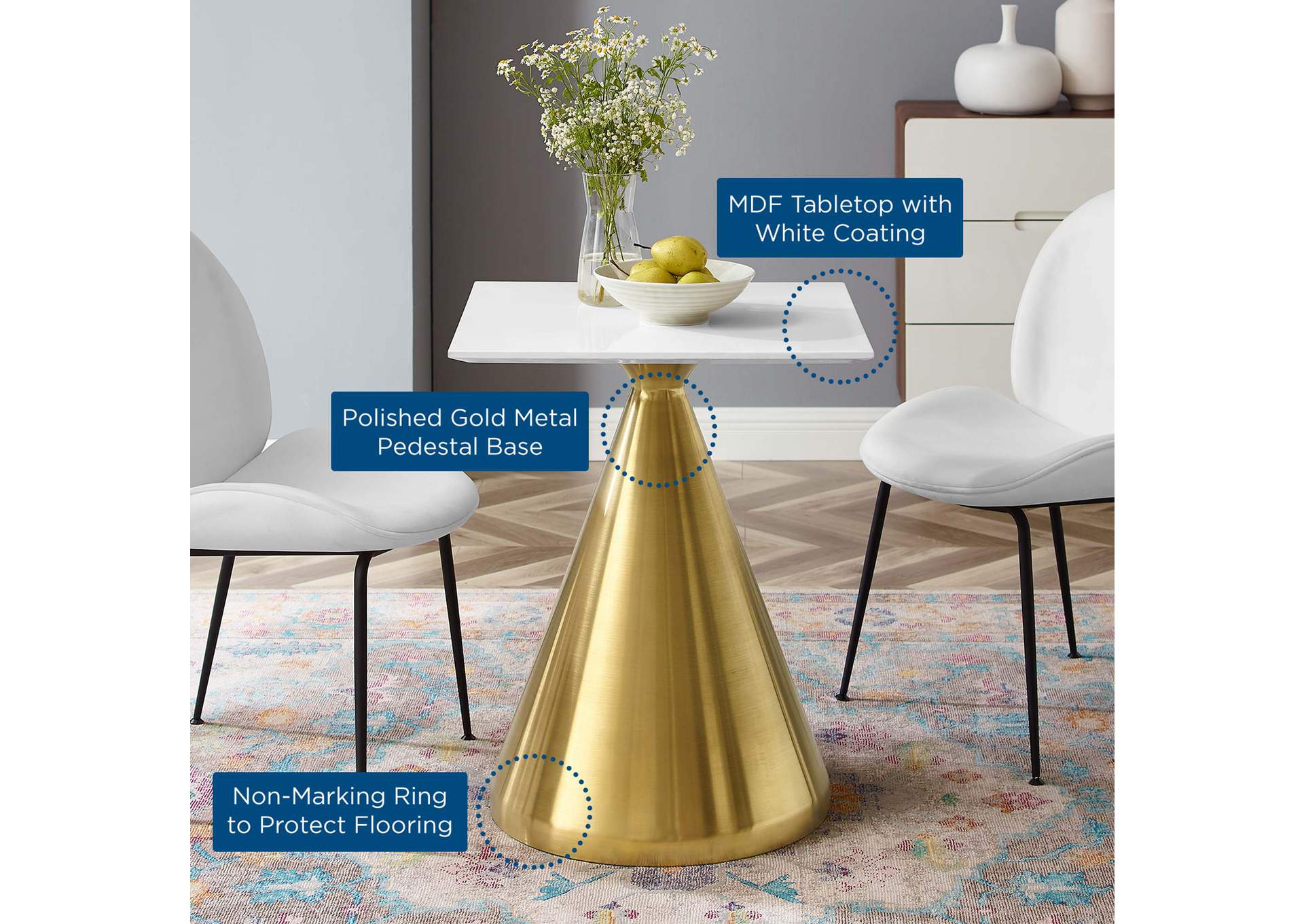 Gold White Tupelo 24" Square Dining Table,Modway