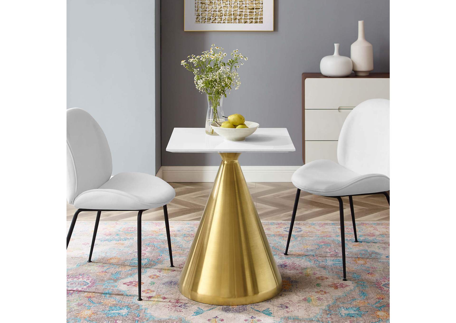 Gold White Tupelo 24" Square Dining Table,Modway