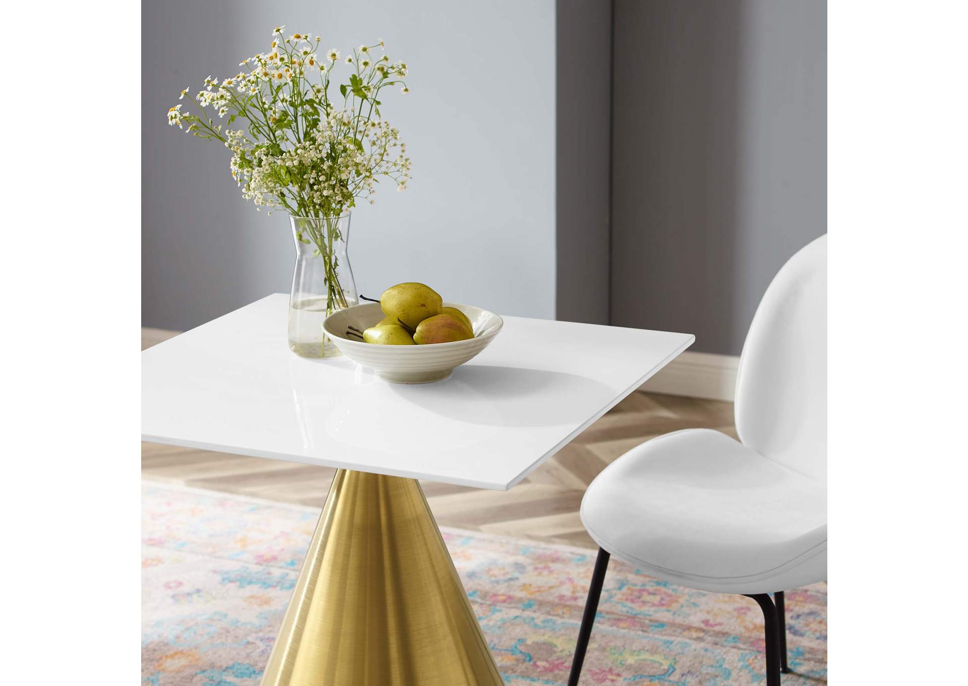 Gold White Tupelo 28" Square Dining Table,Modway