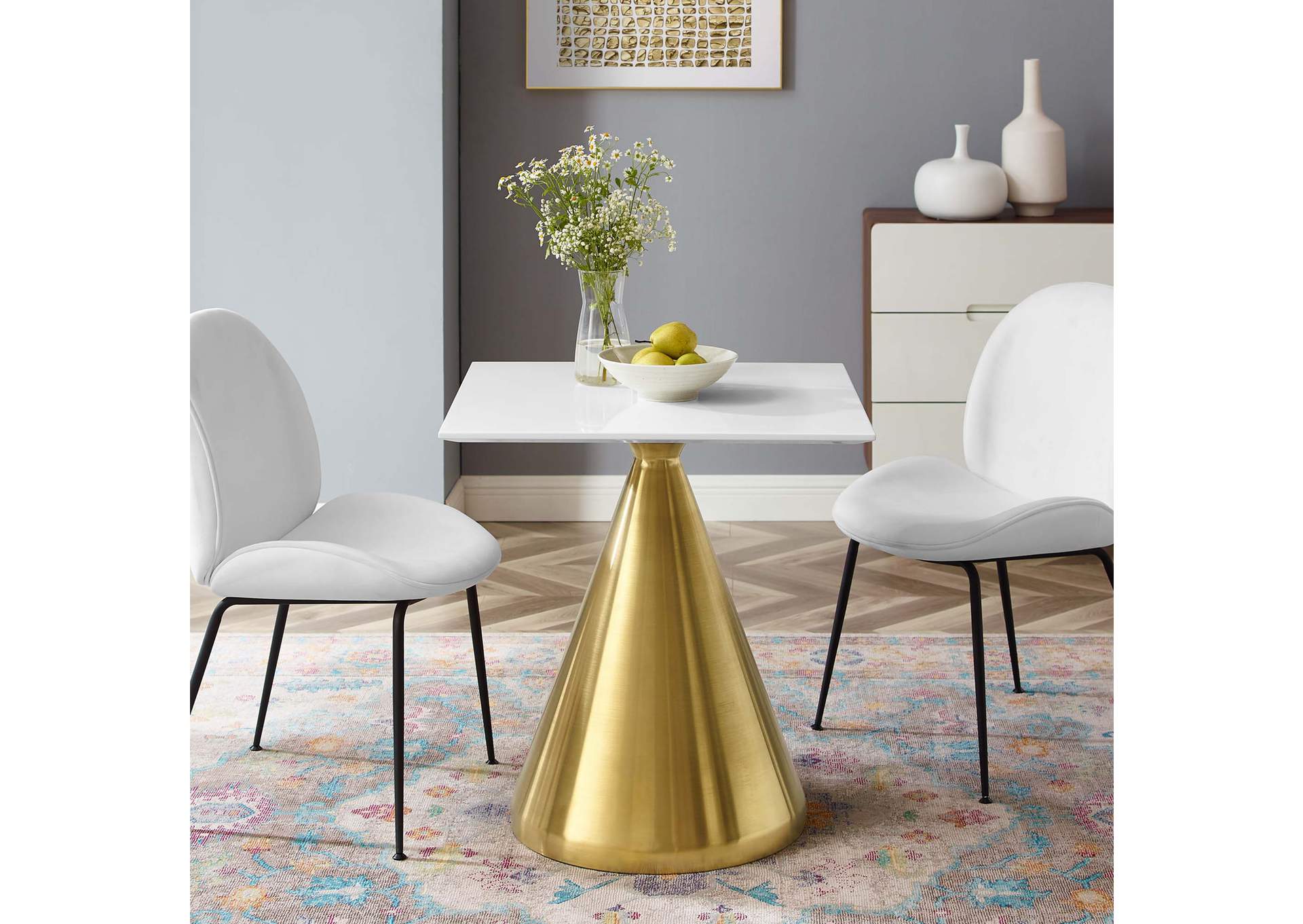 Gold White Tupelo 28" Square Dining Table,Modway