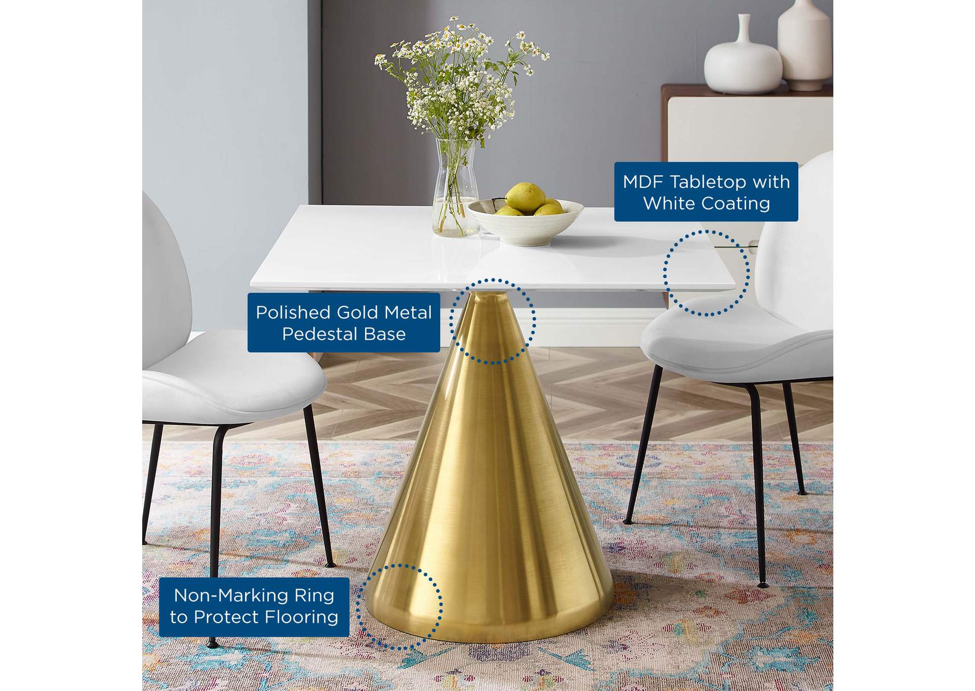 Gold White Tupelo 36" Square Dining Table,Modway