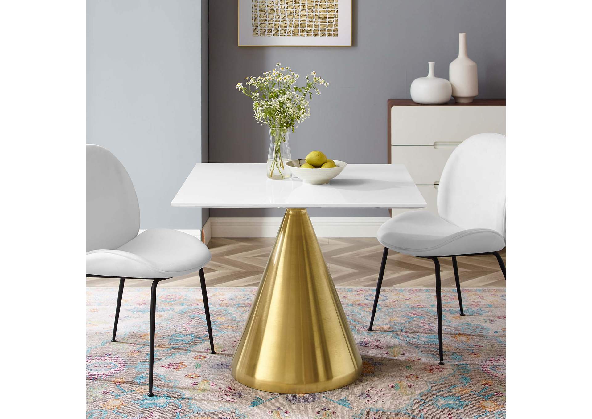 Gold White Tupelo 36" Square Dining Table,Modway