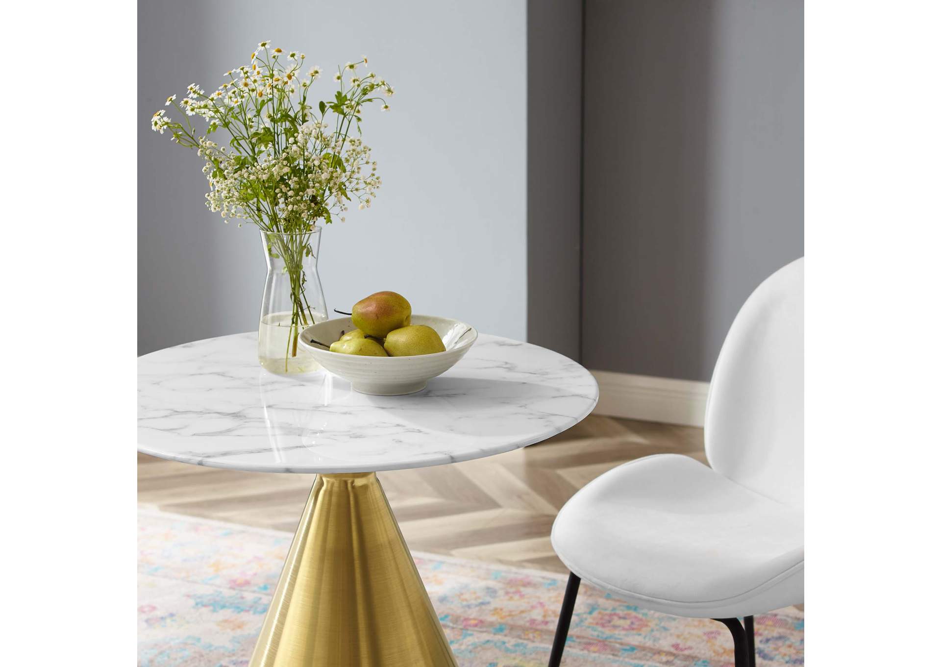 Gold White Tupelo 28" Artificial Marble Dining Table,Modway
