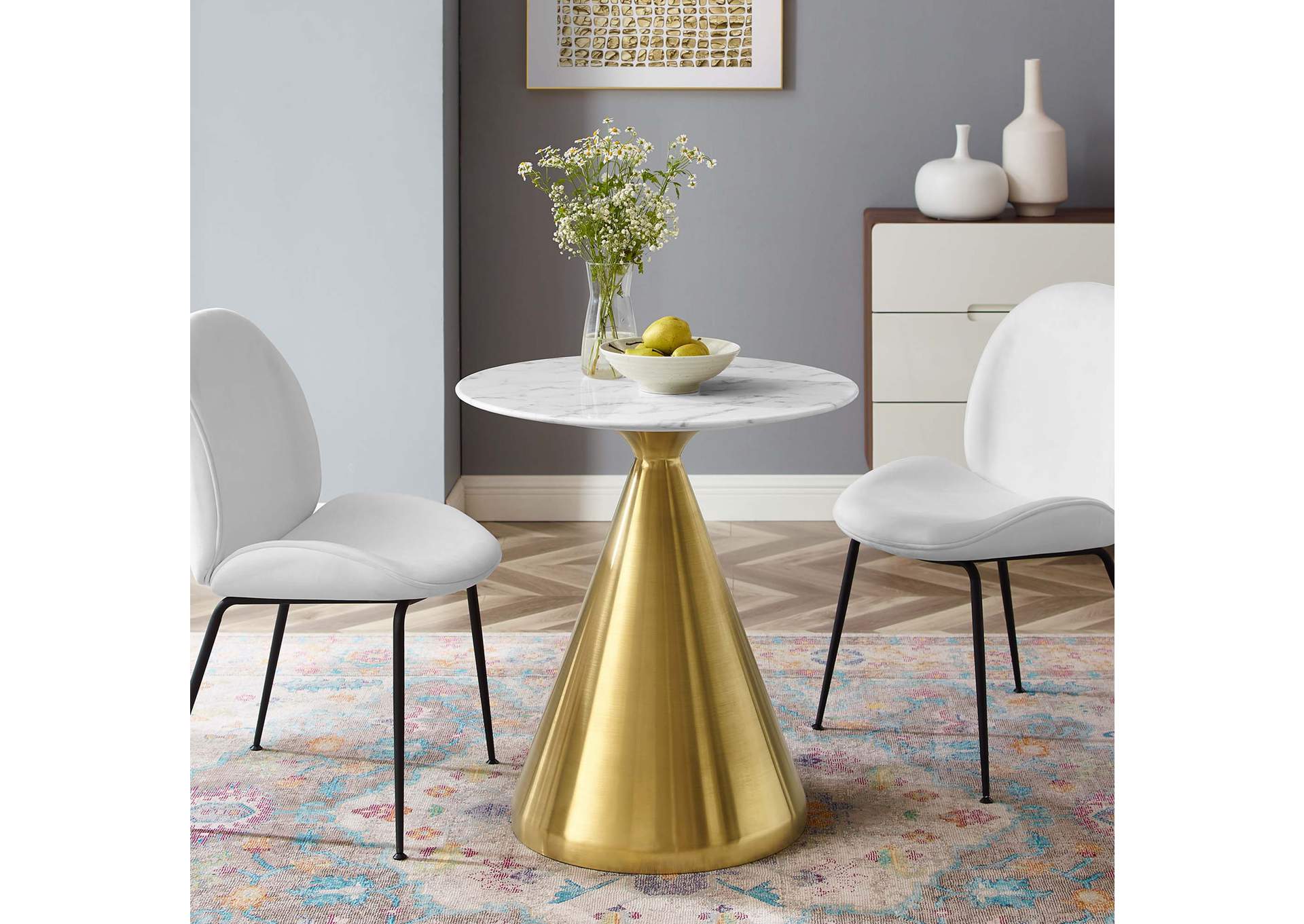 Gold White Tupelo 28" Artificial Marble Dining Table,Modway