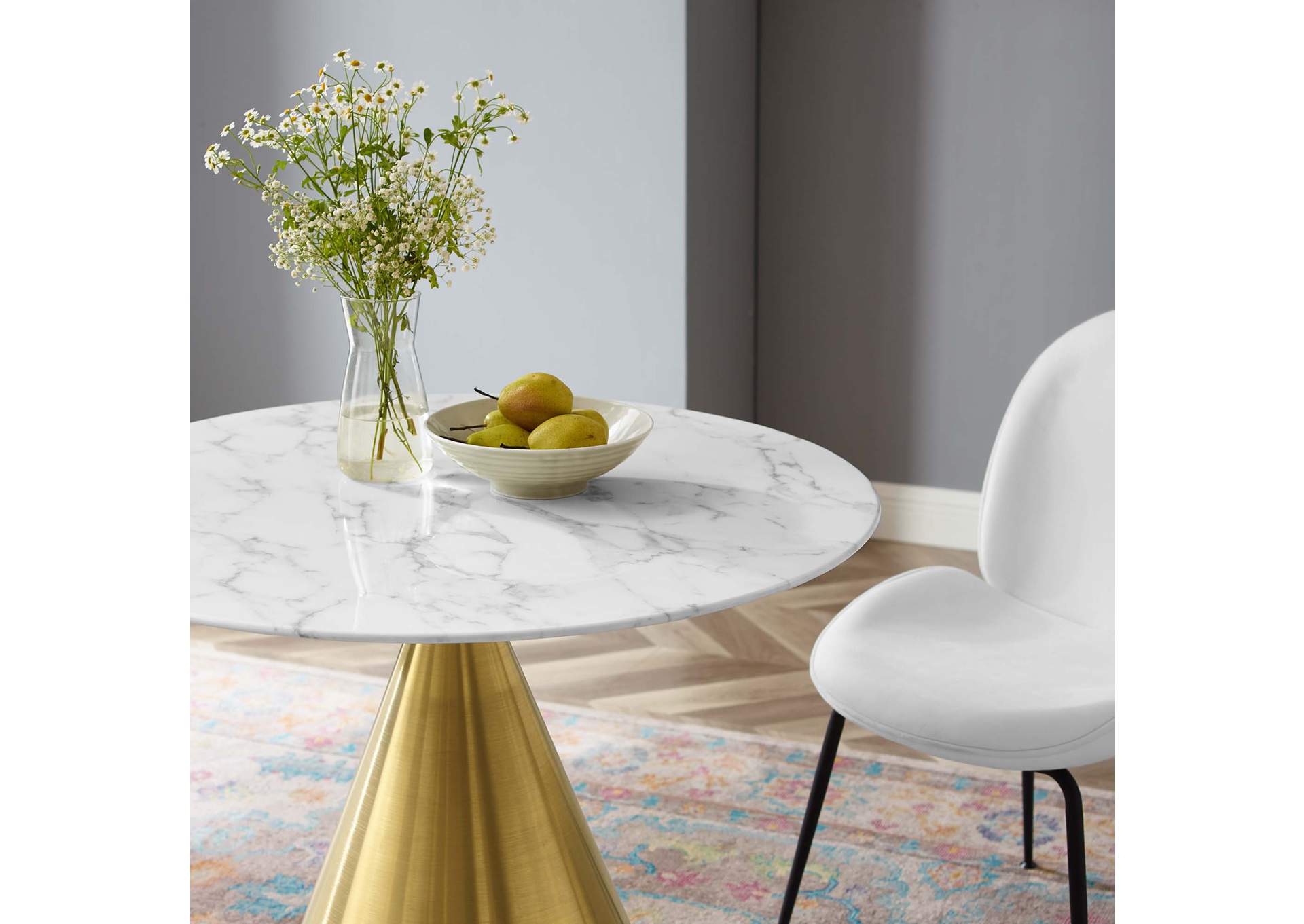 Gold White Tupelo 36" Artificial Marble Dining Table,Modway
