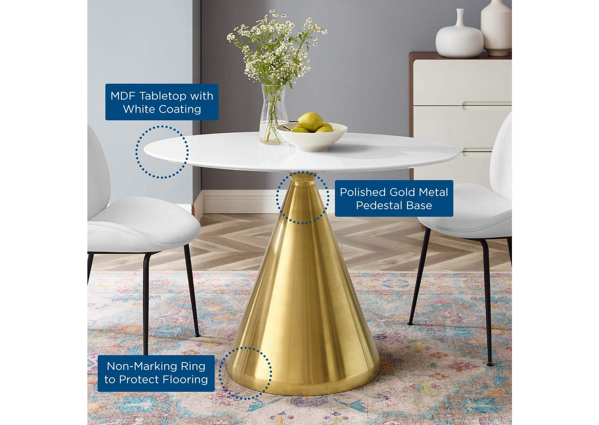 Gold White Tupelo 42" Oval Dining Table,Modway