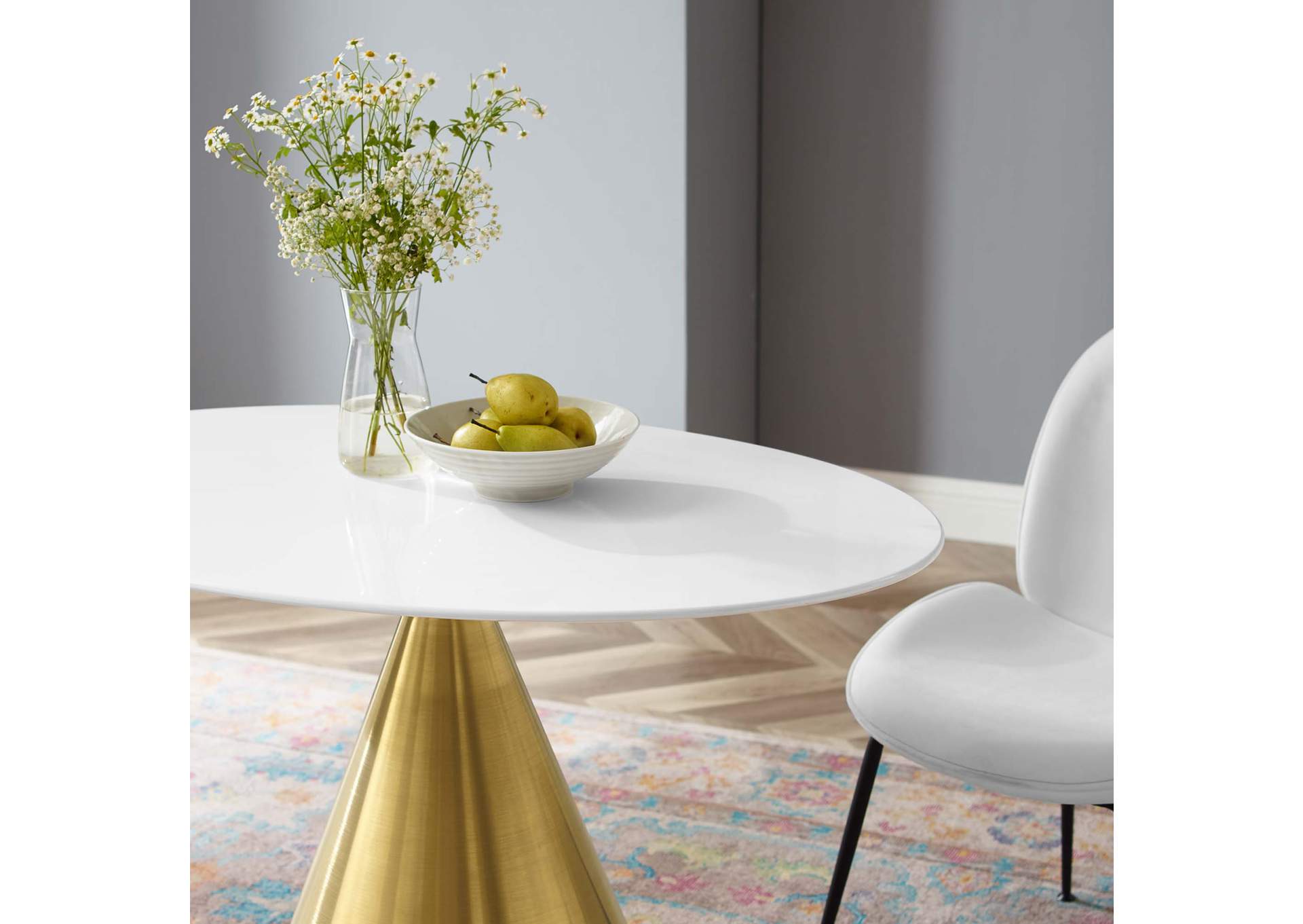 Gold White Tupelo 42" Oval Dining Table,Modway
