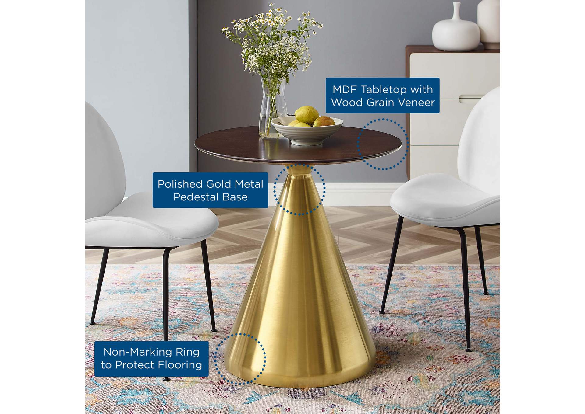 Gold Cherry Walnut Tupelo 28" Dining Table,Modway