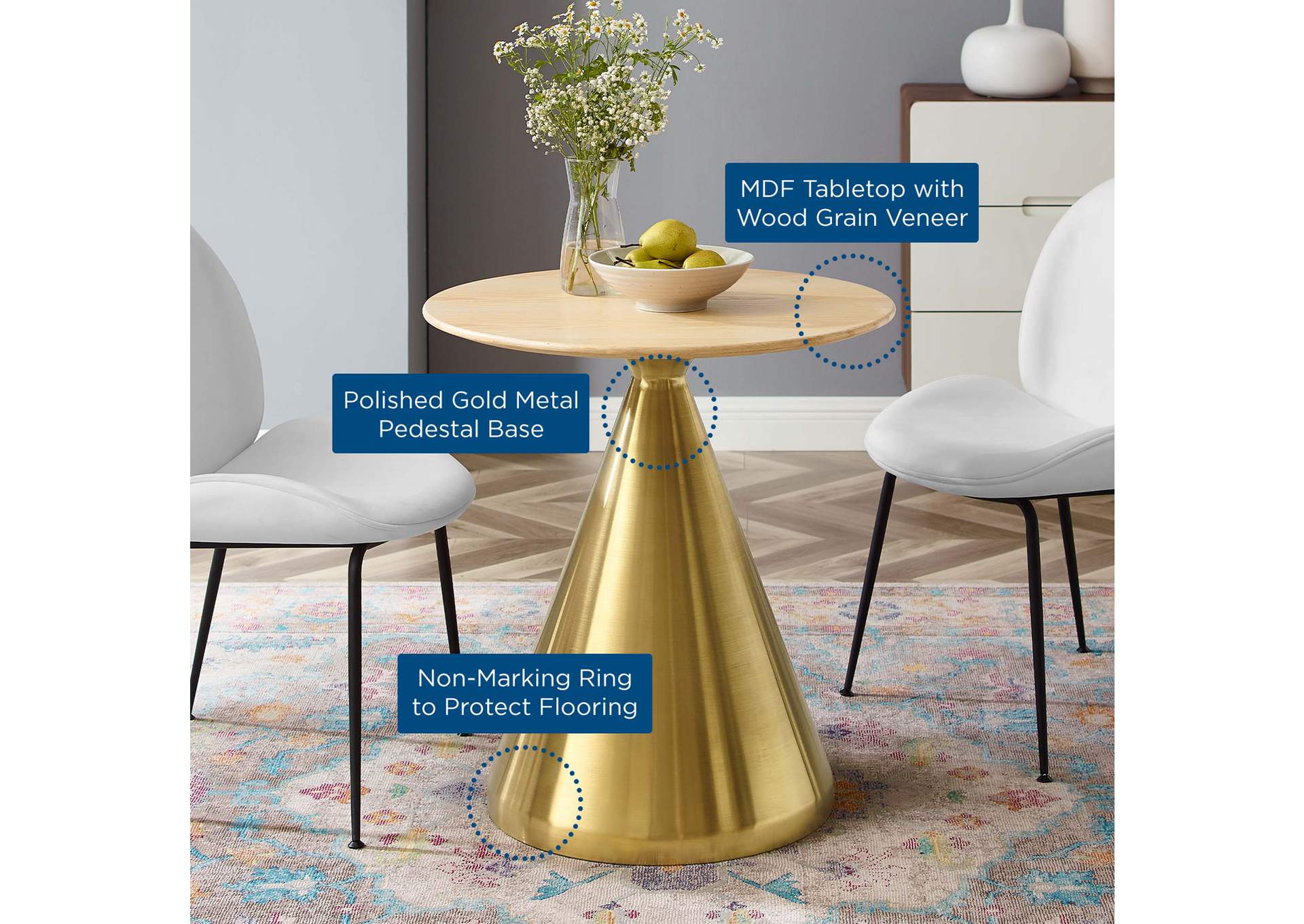 Gold Natural Tupelo 28" Dining Table,Modway