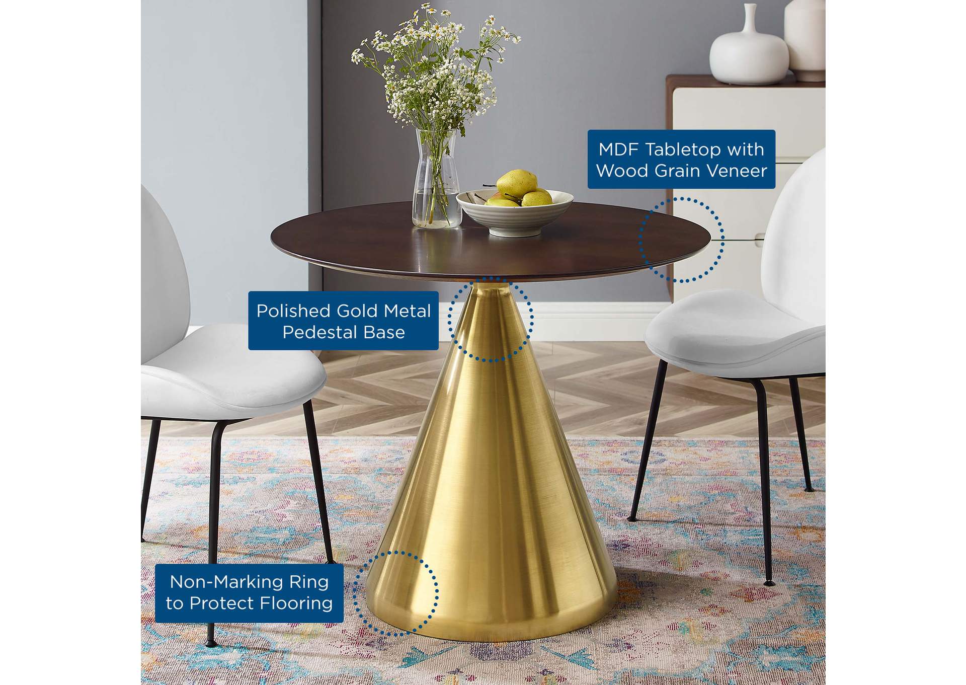 Gold Cherry Walnut Tupelo 36" Dining Table,Modway