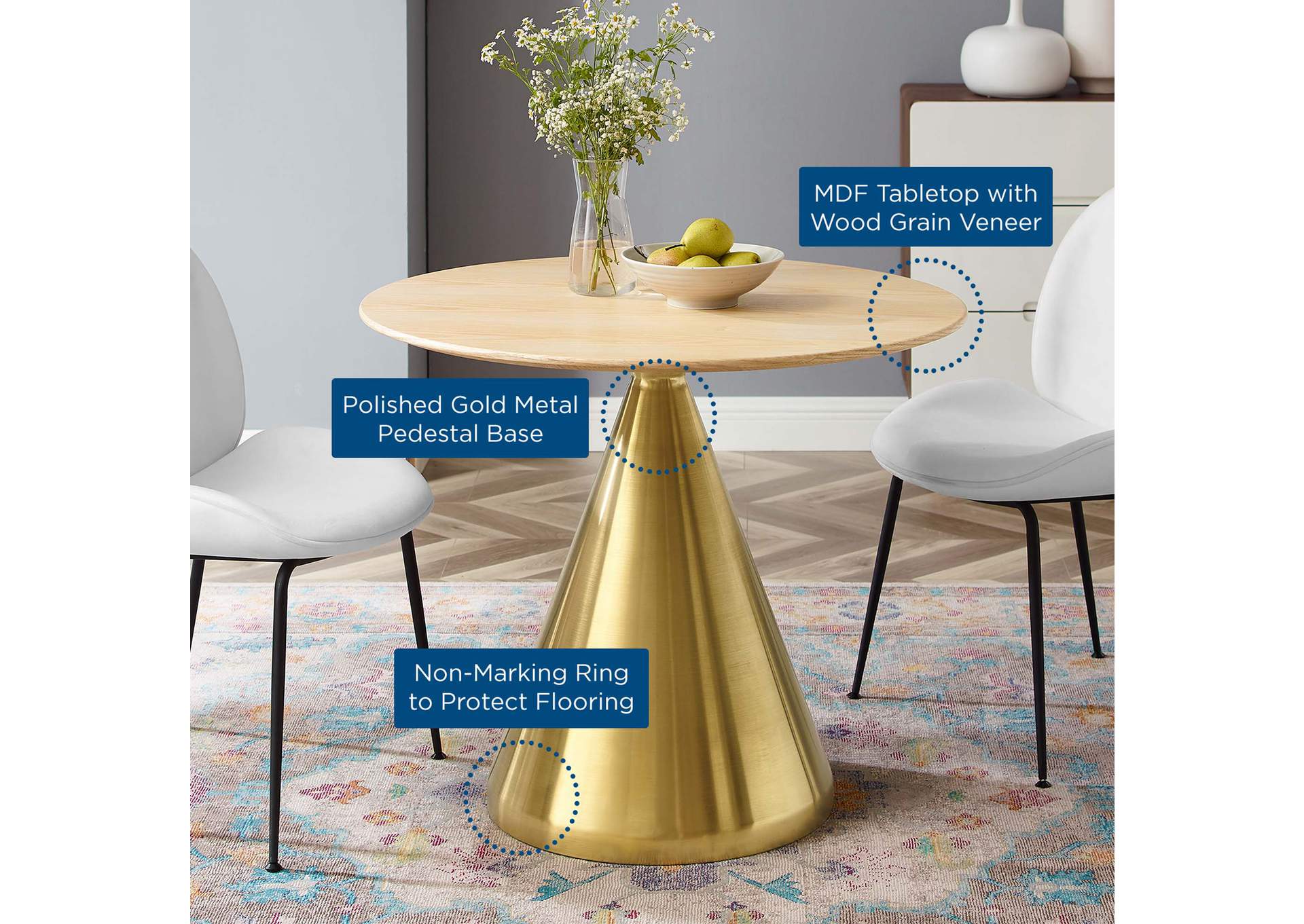 Gold Natural Tupelo 36" Dining Table,Modway