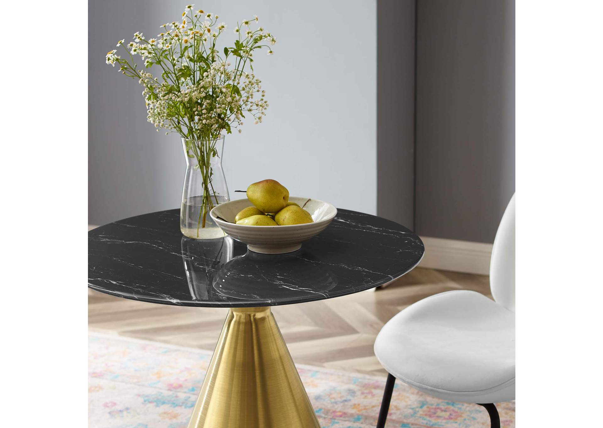 Gold Black Tupelo 28" Artificial Marble Dining Table,Modway