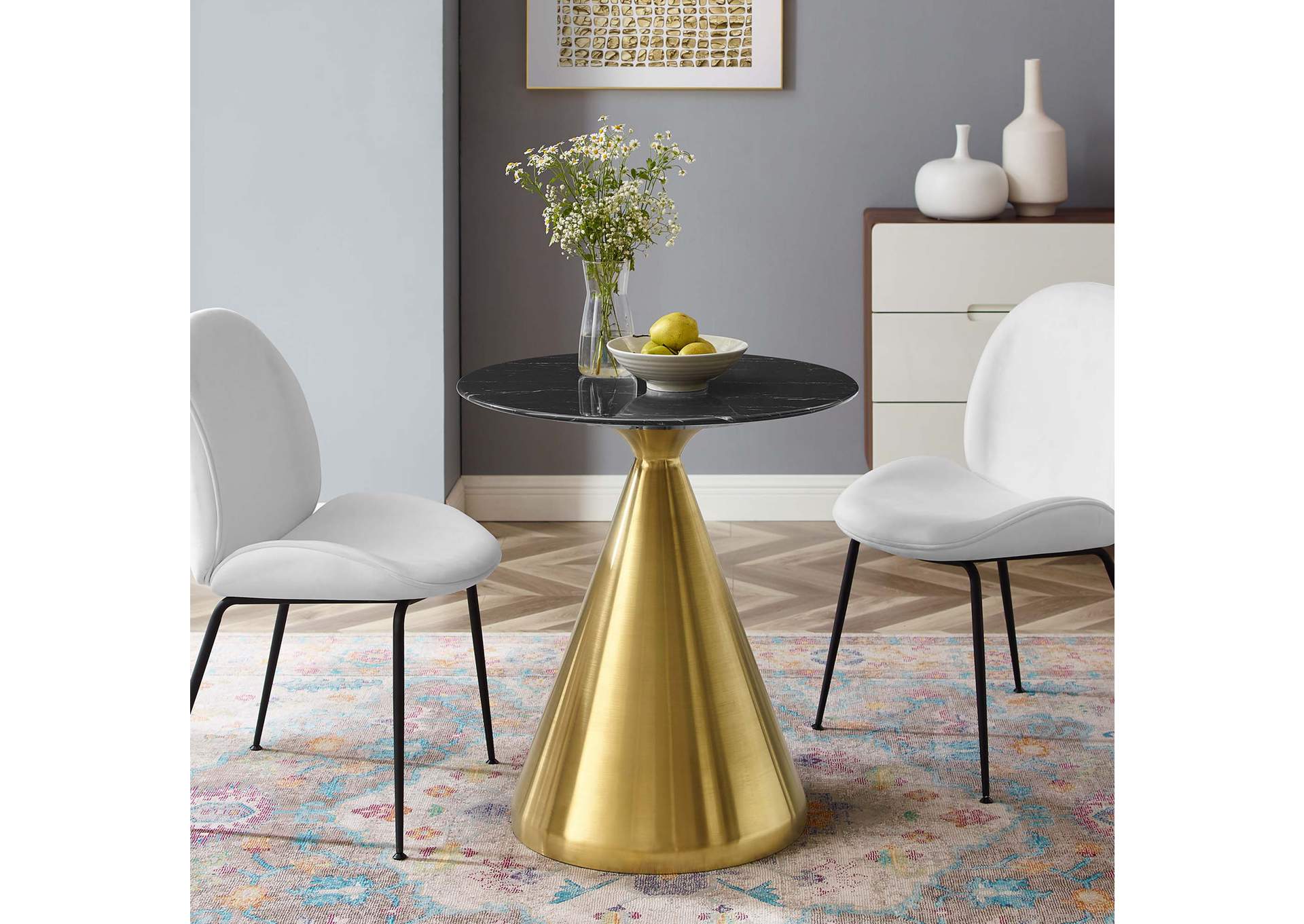 Gold Black Tupelo 28" Artificial Marble Dining Table,Modway