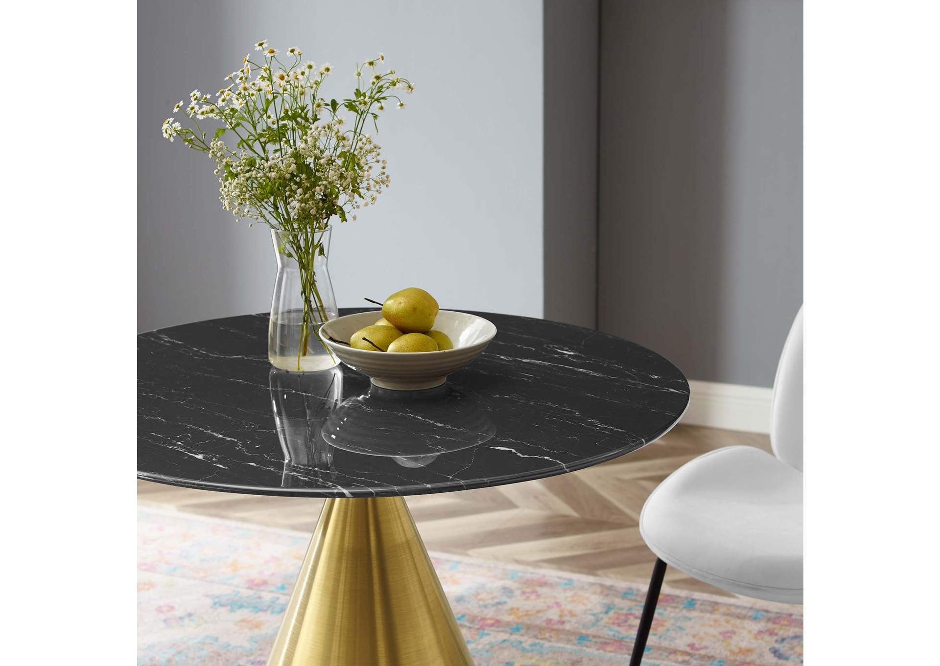 Gold Black Tupelo 36" Artificial Marble Dining Table,Modway