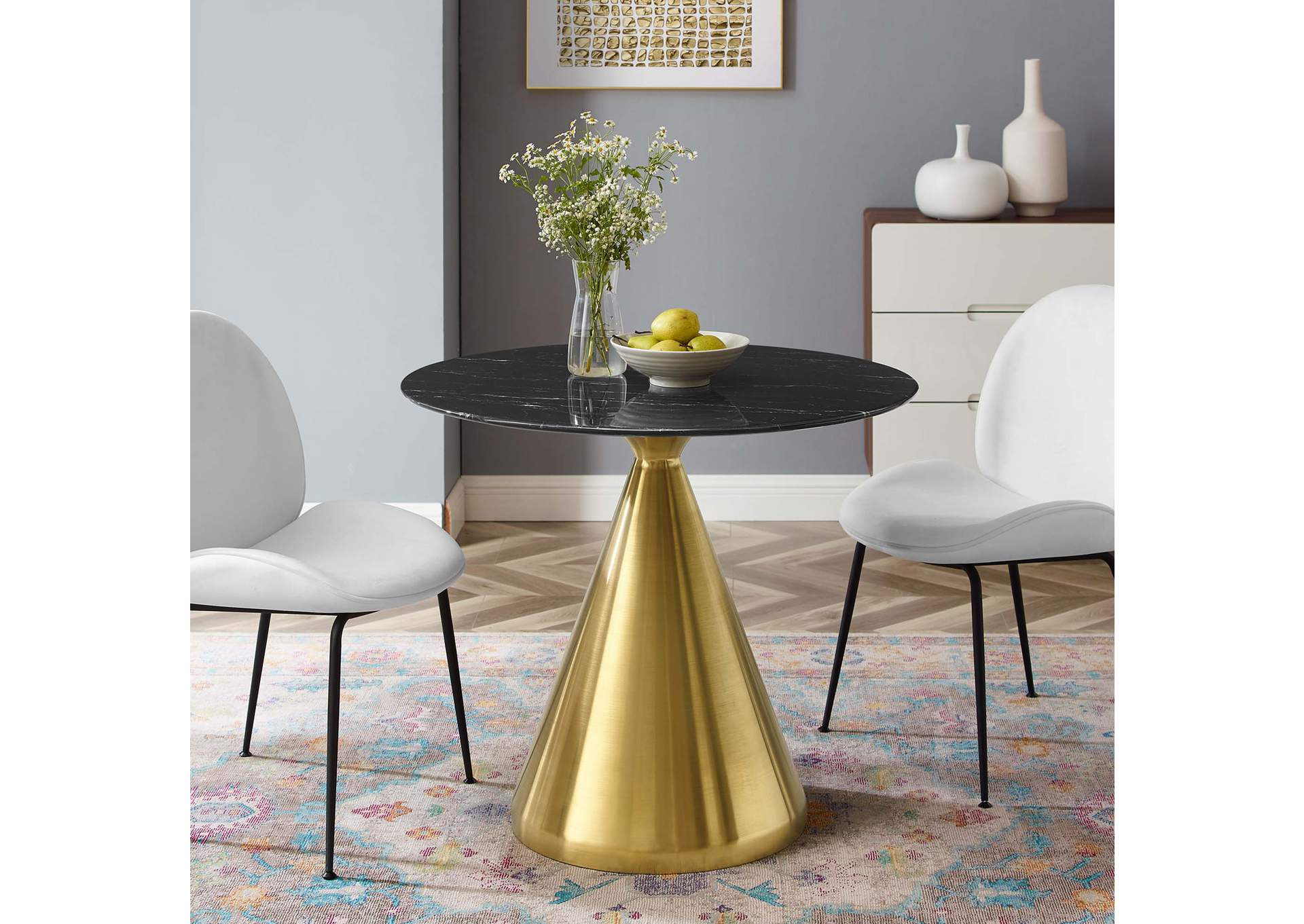 Gold Black Tupelo 36" Artificial Marble Dining Table,Modway