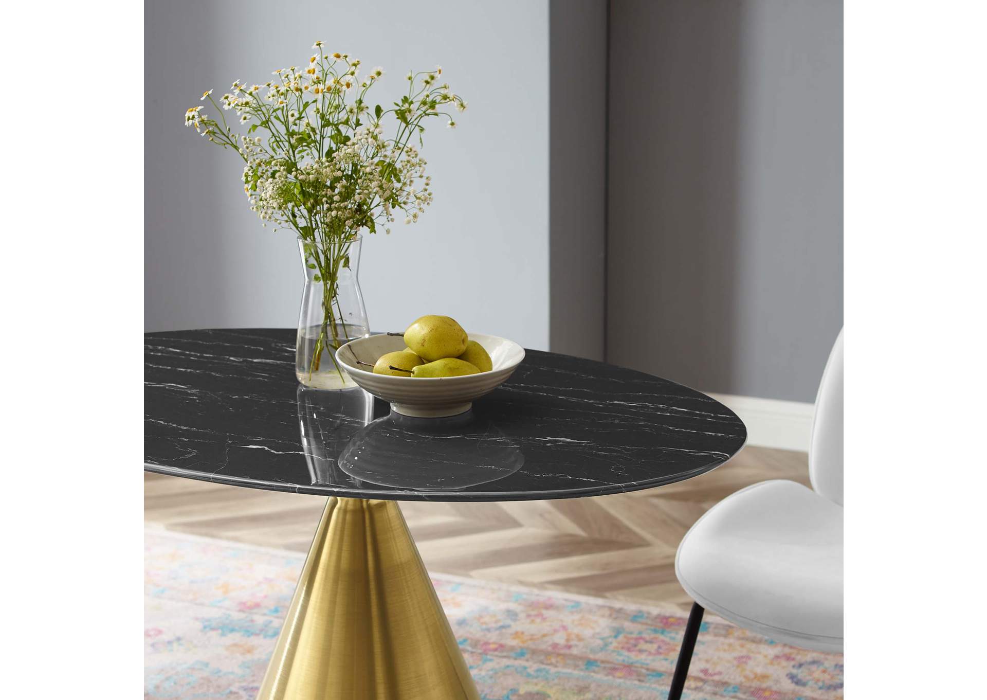 Gold Black Tupelo 42" Oval Artificial Marble Dining Table,Modway