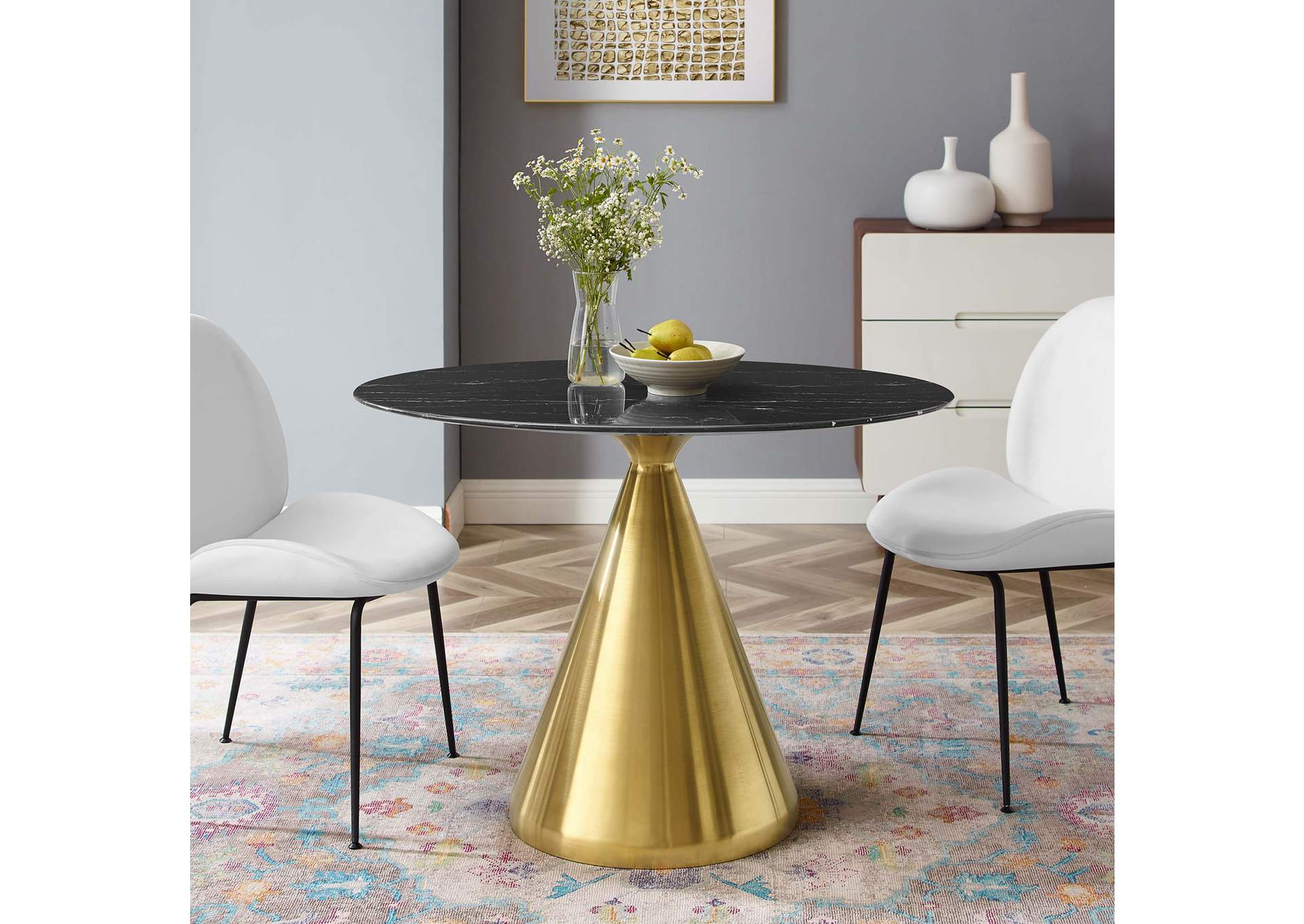Gold Black Tupelo 42" Oval Artificial Marble Dining Table,Modway