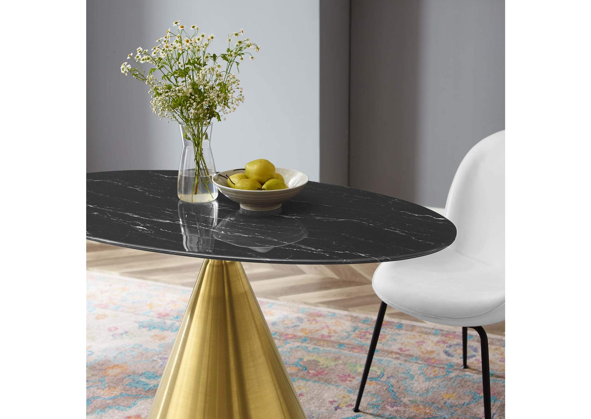Gold Black Tupelo 48" Oval Artificial Marble Dining Table,Modway
