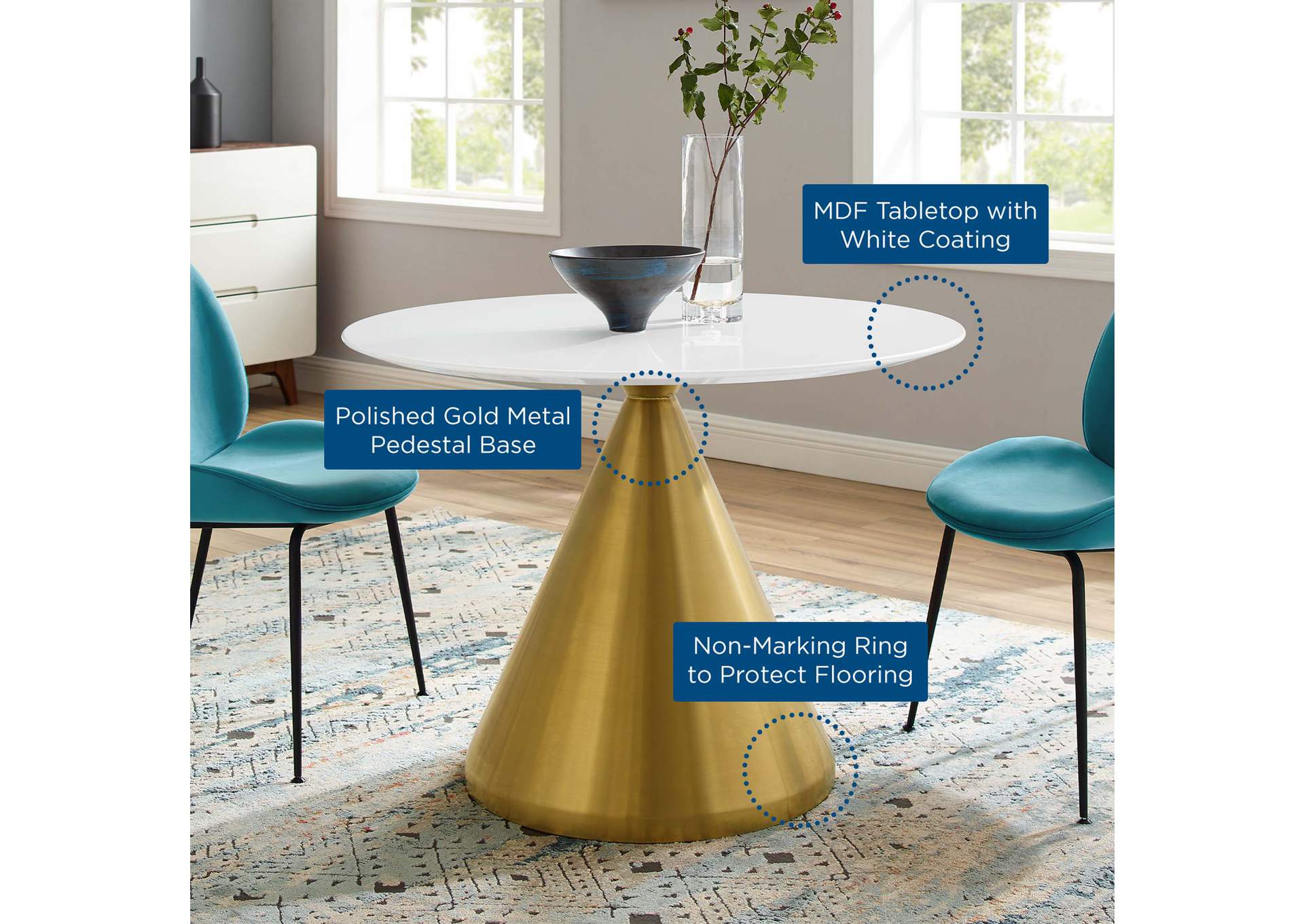 Gold White Tupelo 40" Dining Table,Modway