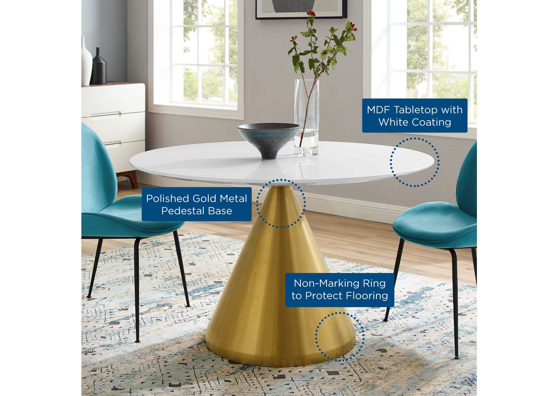 Gold White Tupelo 47" Dining Table,Modway