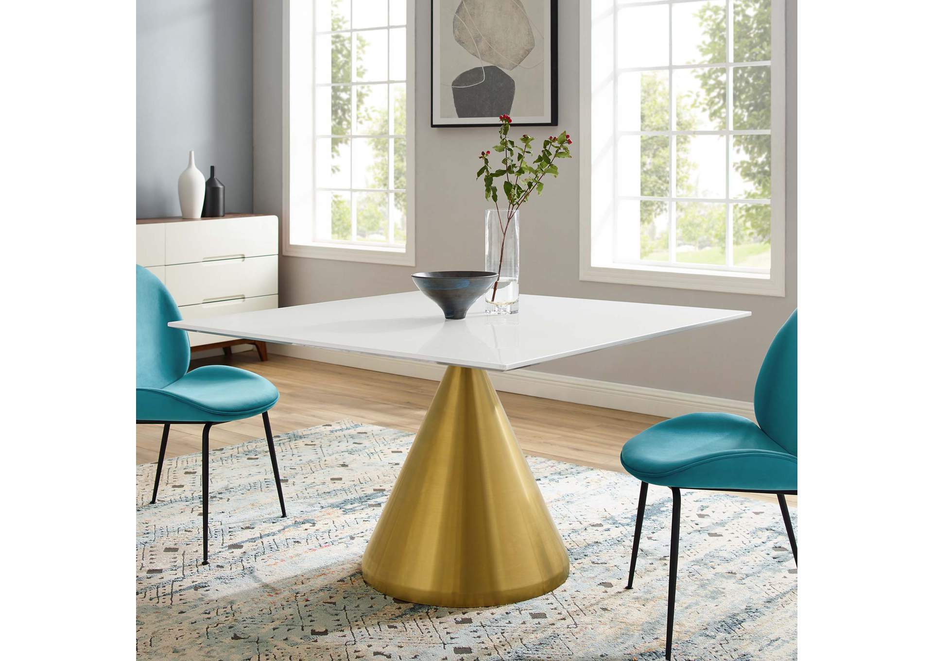Gold White Tupelo 47" Square Dining Table,Modway