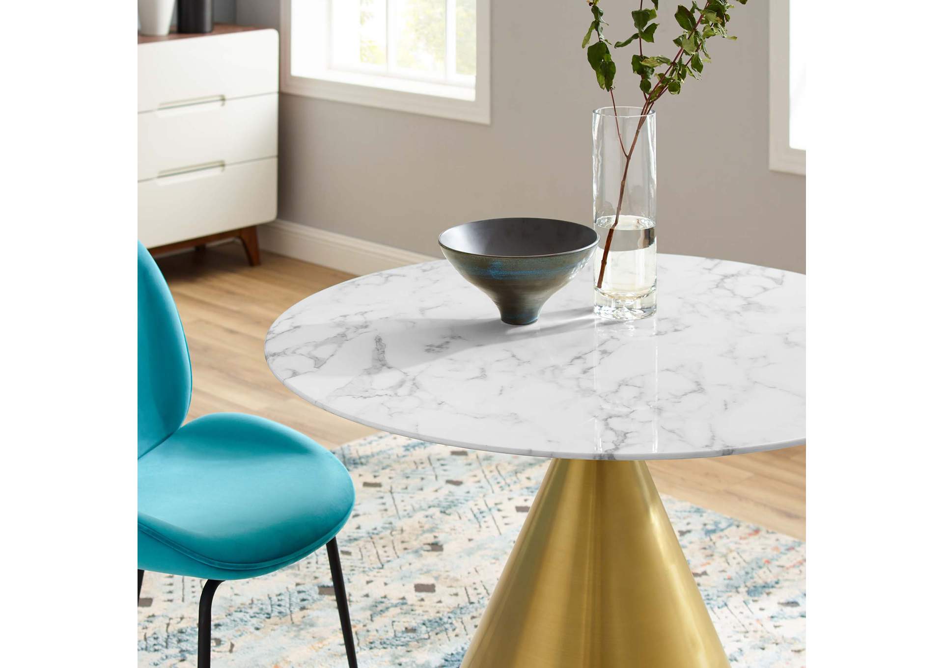 Gold White Tupelo 40" Artificial Marble Dining Table,Modway