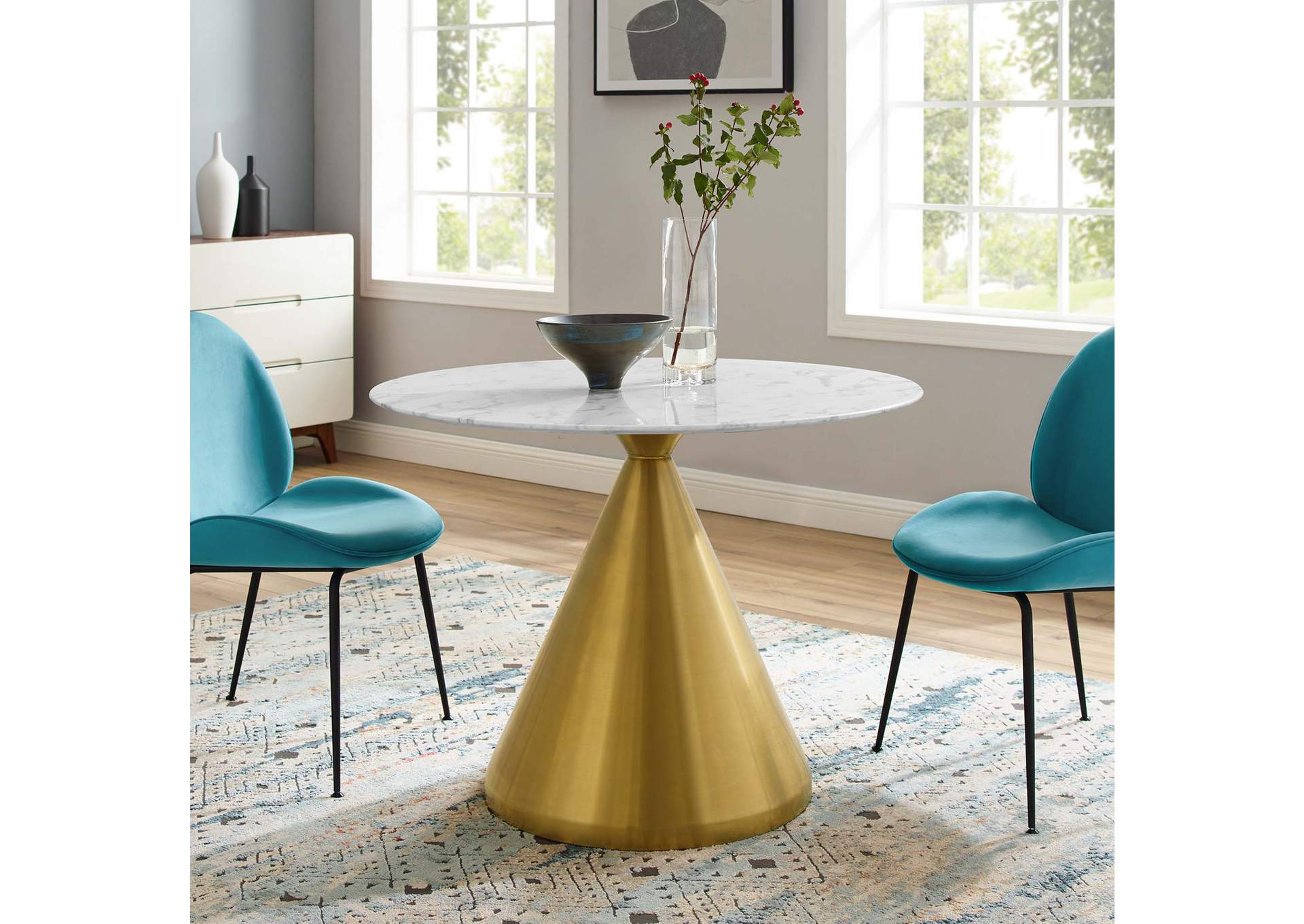 Gold White Tupelo 40" Artificial Marble Dining Table,Modway