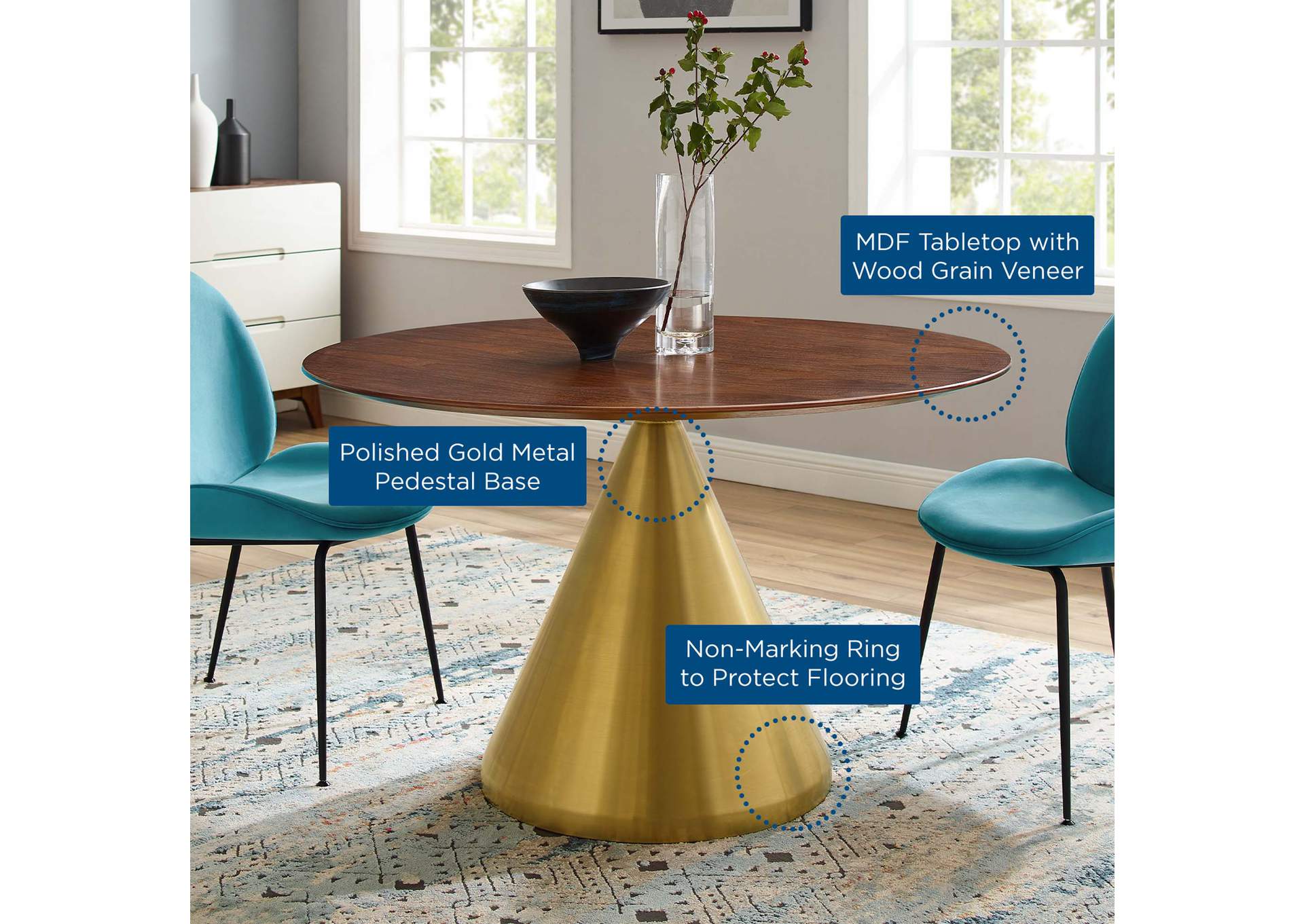 Gold Walnut Tupelo 47" Dining Table,Modway