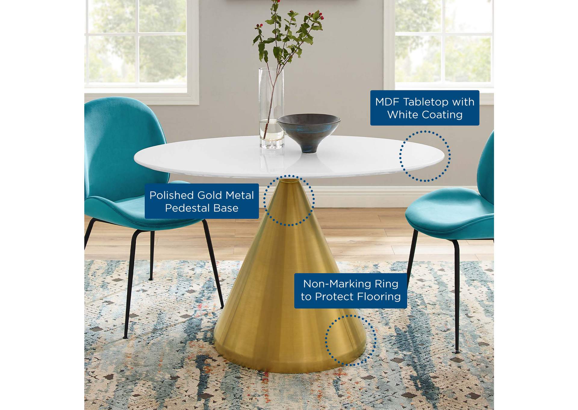 Gold White Tupelo 48" Oval Dining Table,Modway