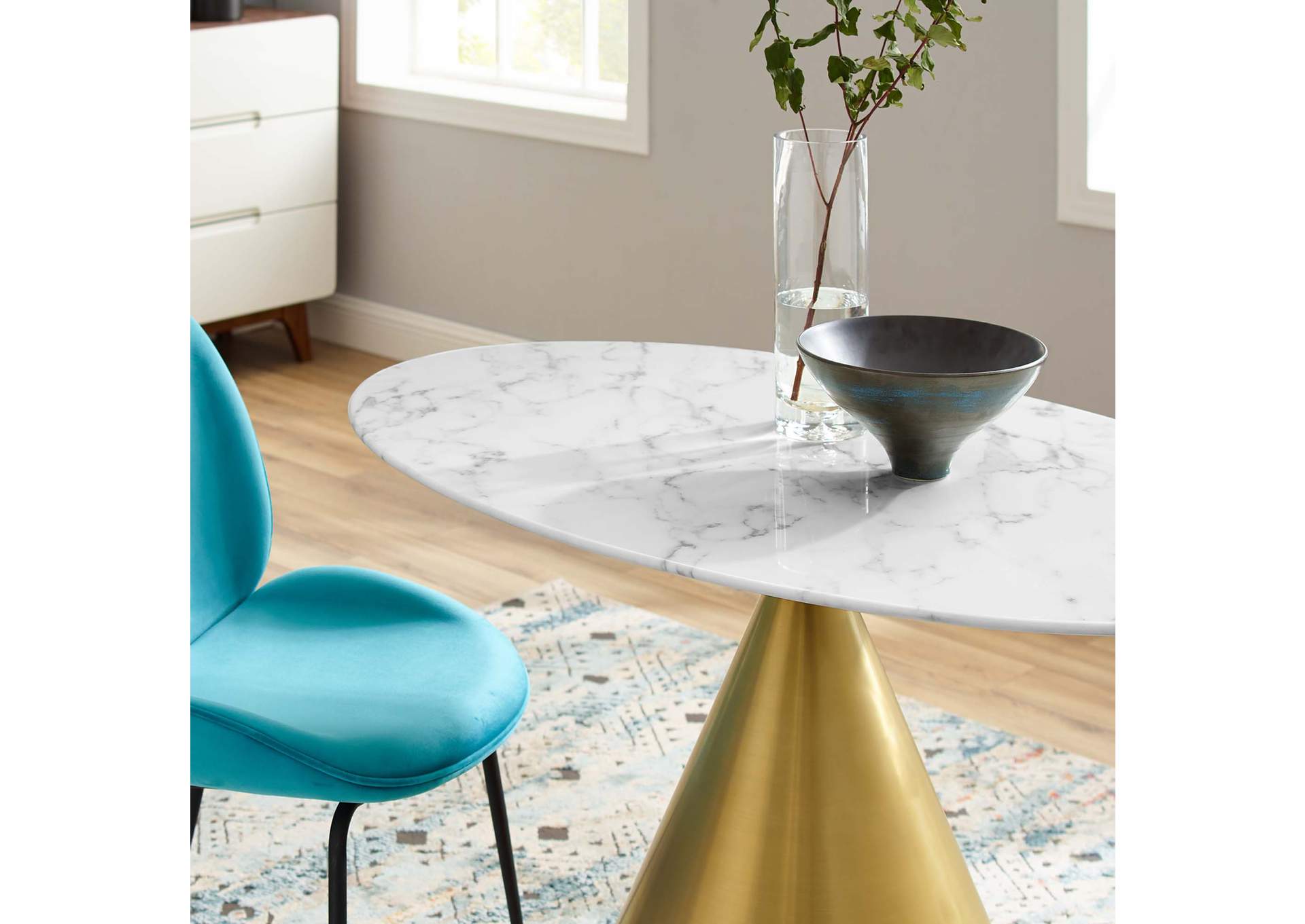 Gold White Tupelo 48" Oval Artificial Marble Dining Table,Modway